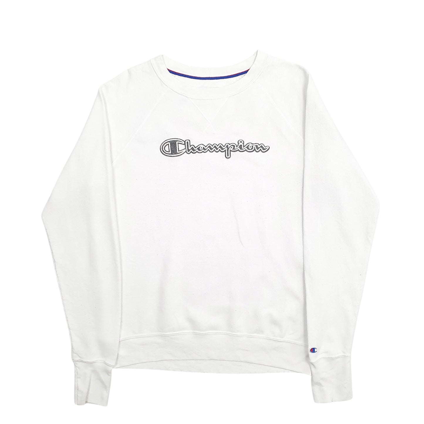 Womens White Champion Spellout Crewneck Jumper