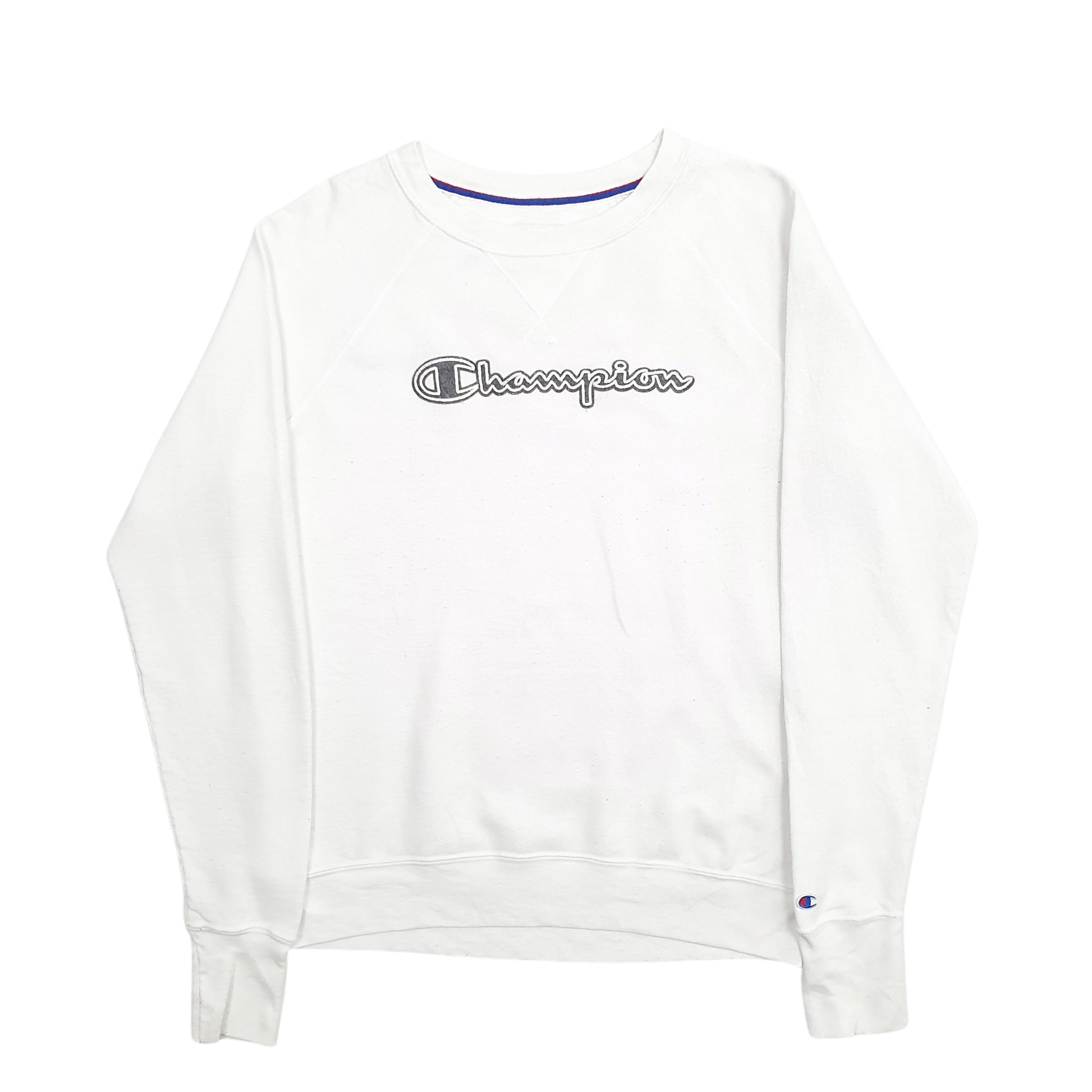 Womens White Champion Spellout Crewneck Jumper