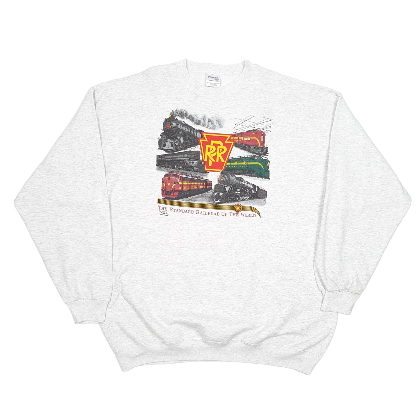 Mens Grey Port & Company Standard Railroad Of The World Trains PRR USA Crewneck Jumper