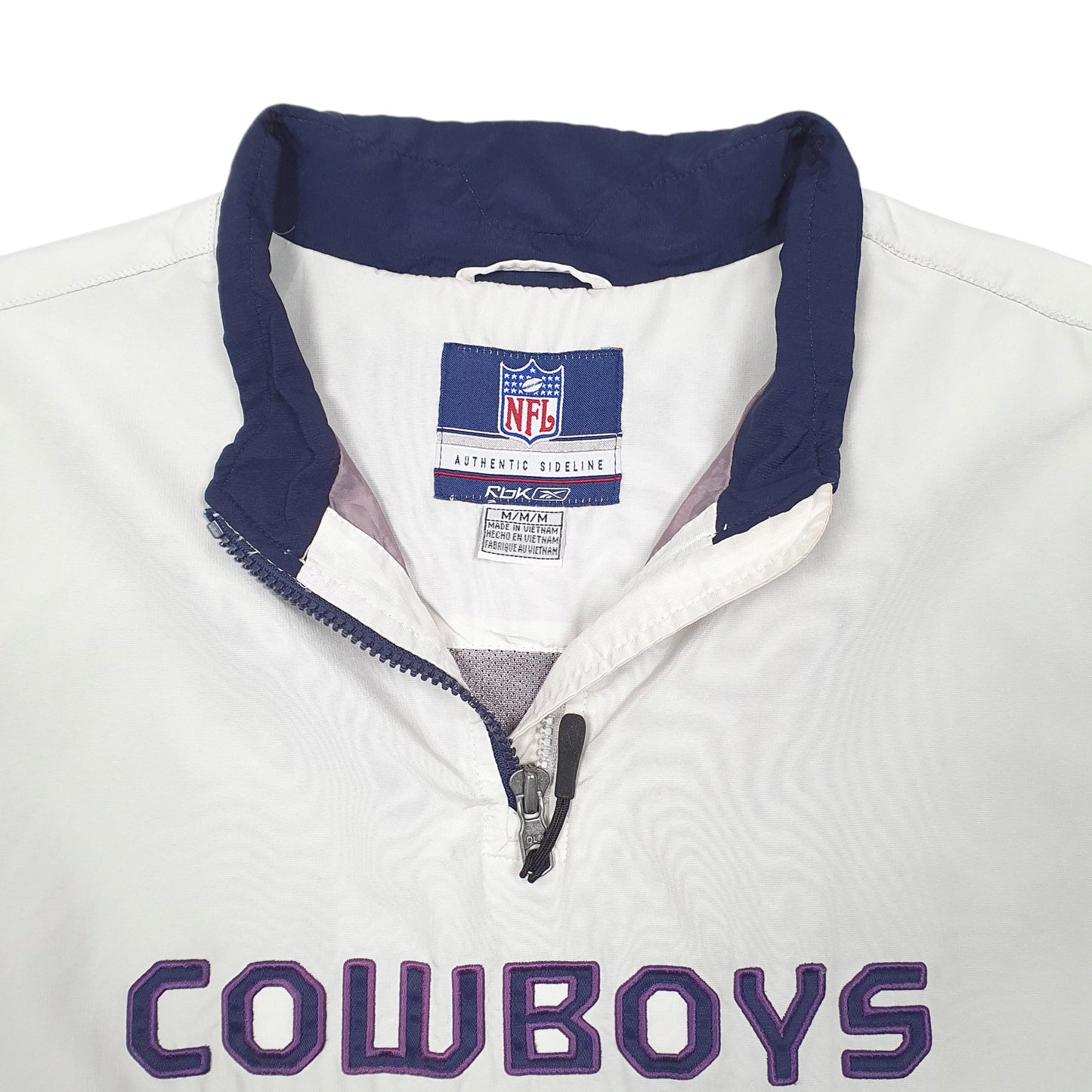 Mens White Reebok NFL Cowboys Football Smock Pop Over Spellout  Coat