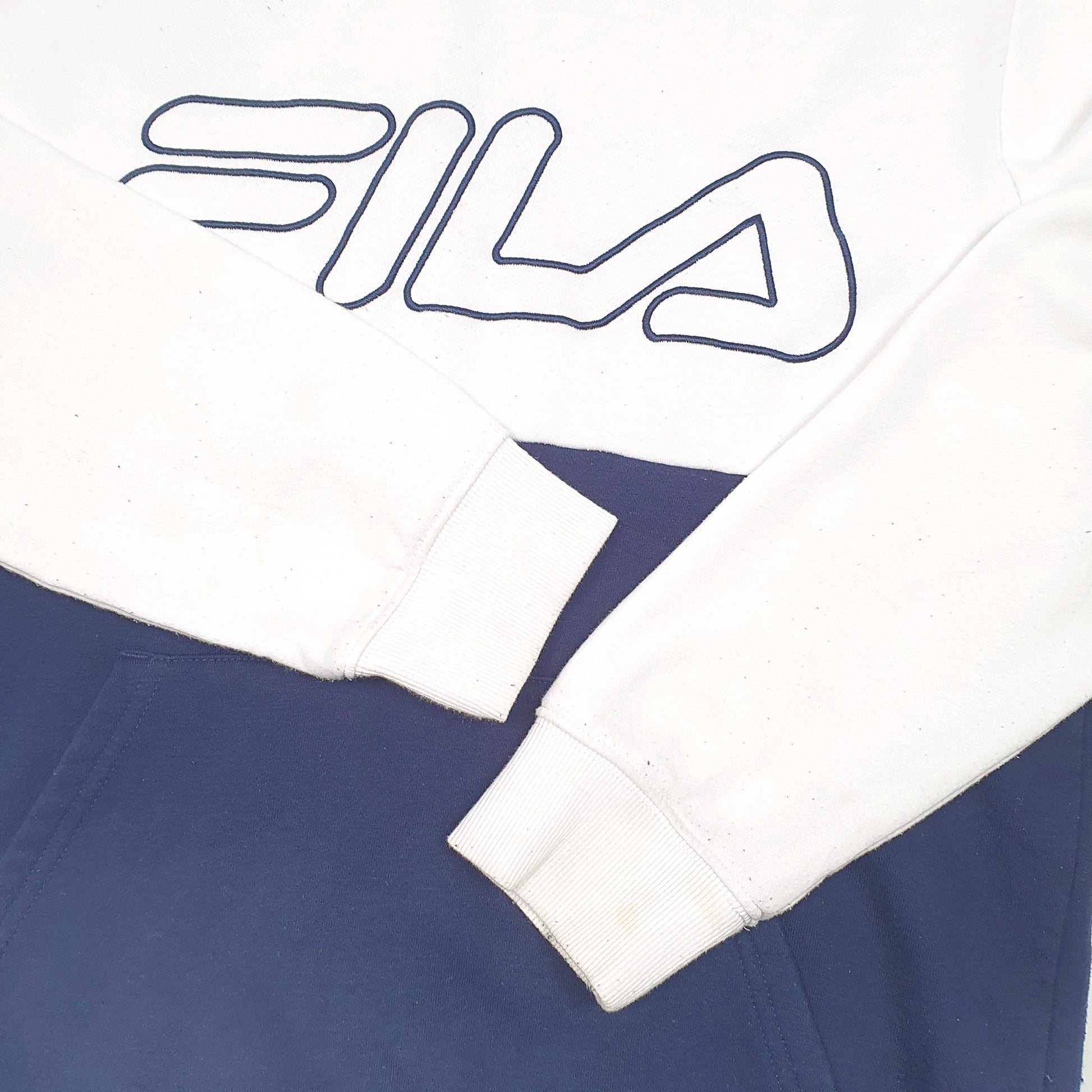 Mens White Fila Spellout Hoodie Jumper