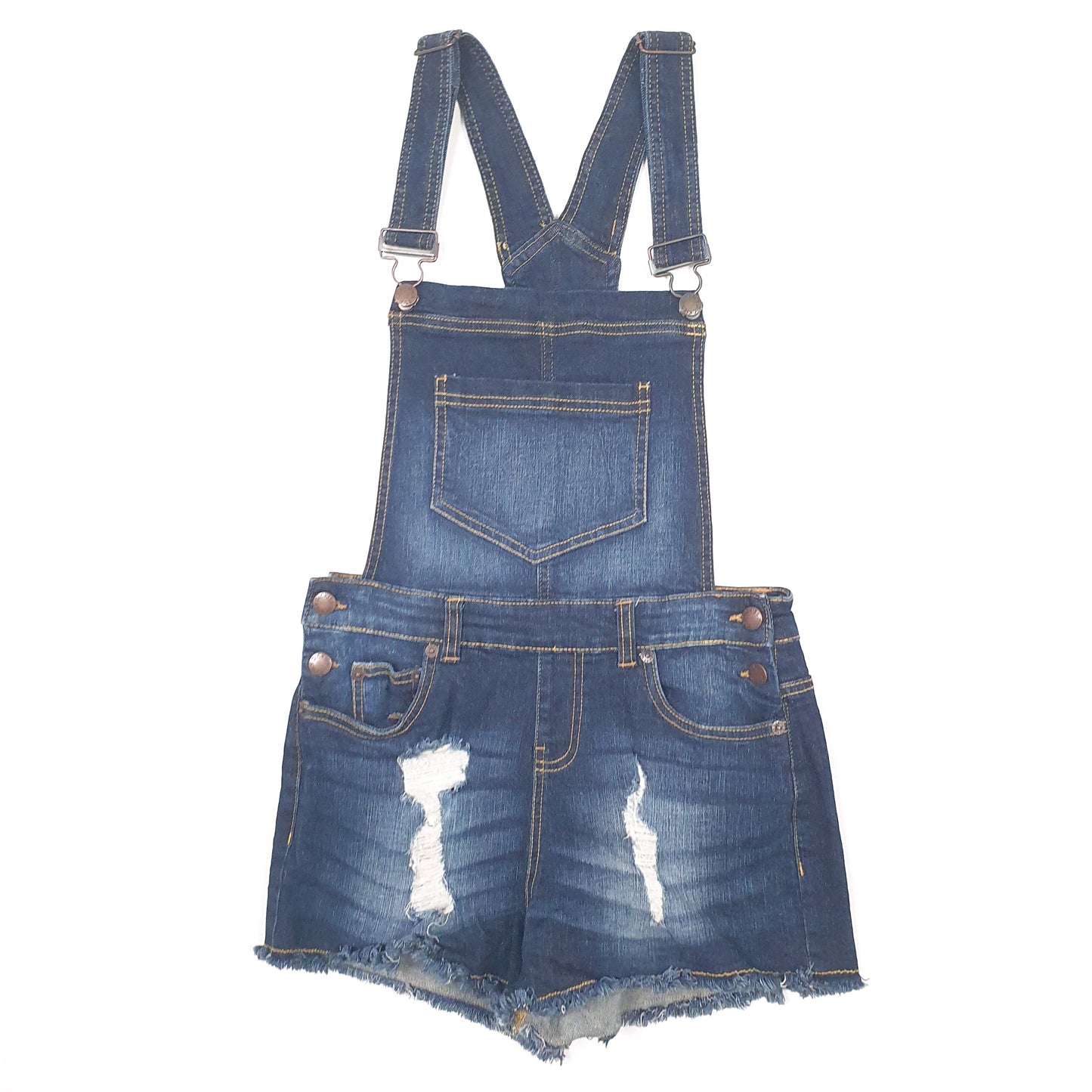 Womens Blue Dickies Distressed Shorts Bib Overalls Dungaree Trousers