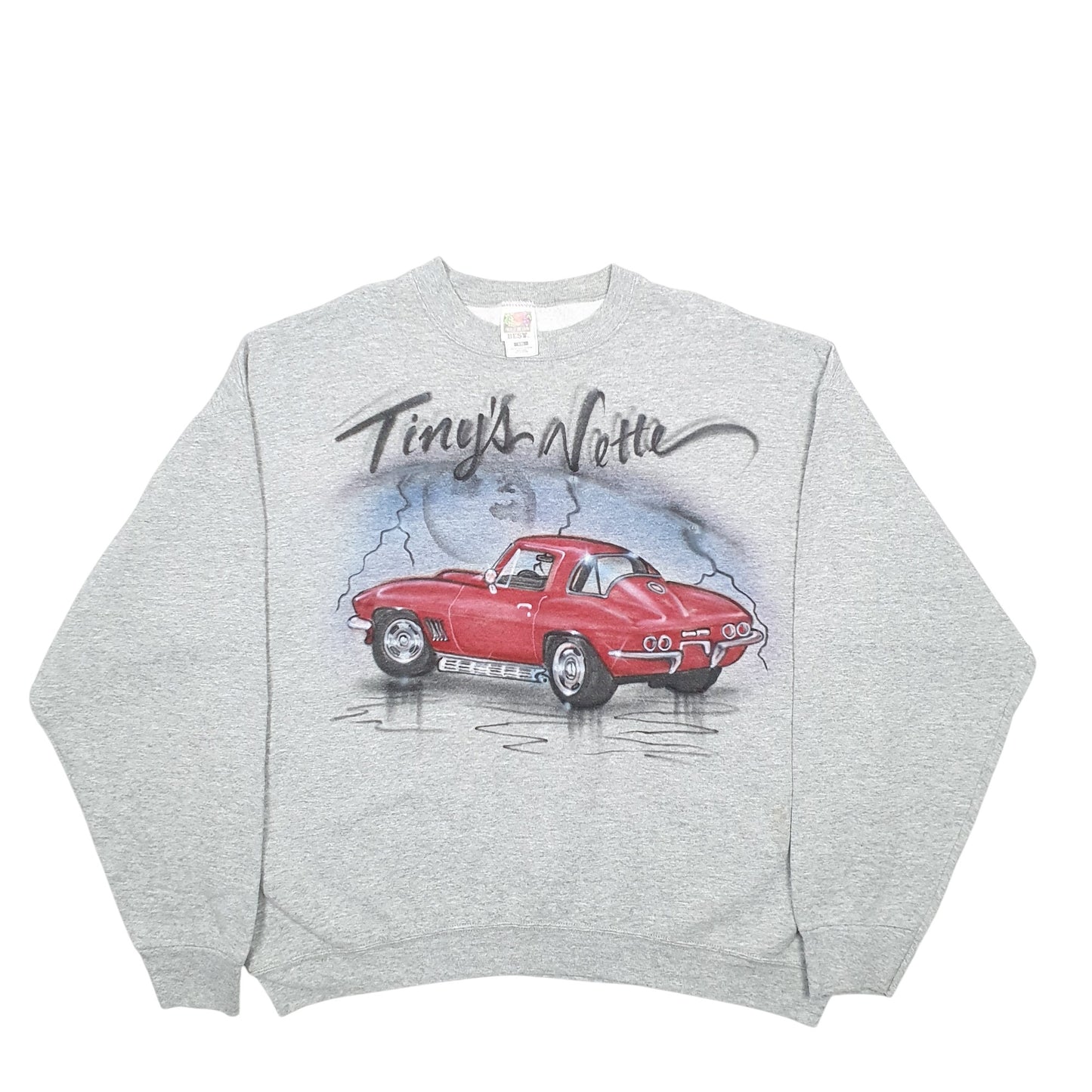 Mens Grey Fruit Of The Loom Airbrush Car Crewneck Jumper