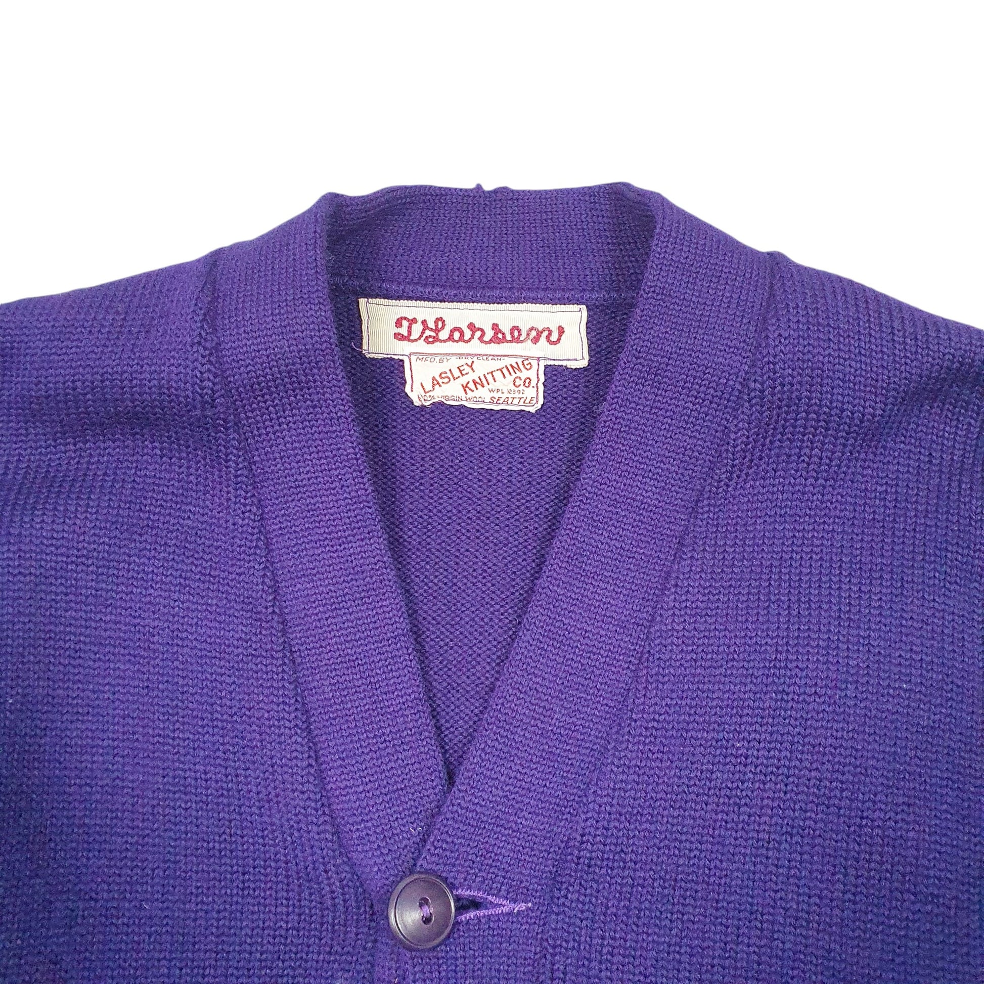 Mens Purple Lasley Knitting Co Vintage 50s 60s Letterman Bulldogs Football Made In USA Cardigan Jumper