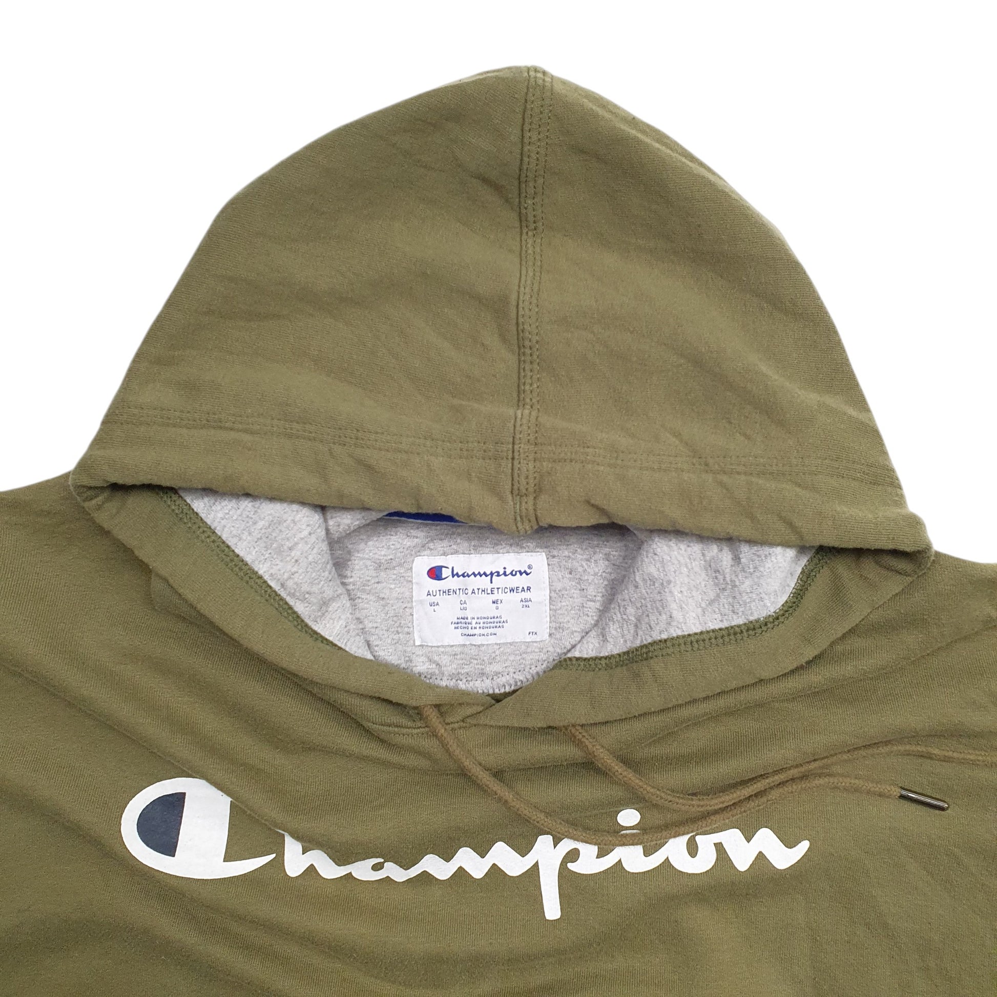 Mens Khaki Champion Spellout Hoodie Jumper