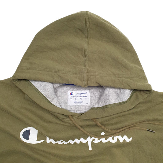 Mens Khaki Champion Spellout Hoodie Jumper
