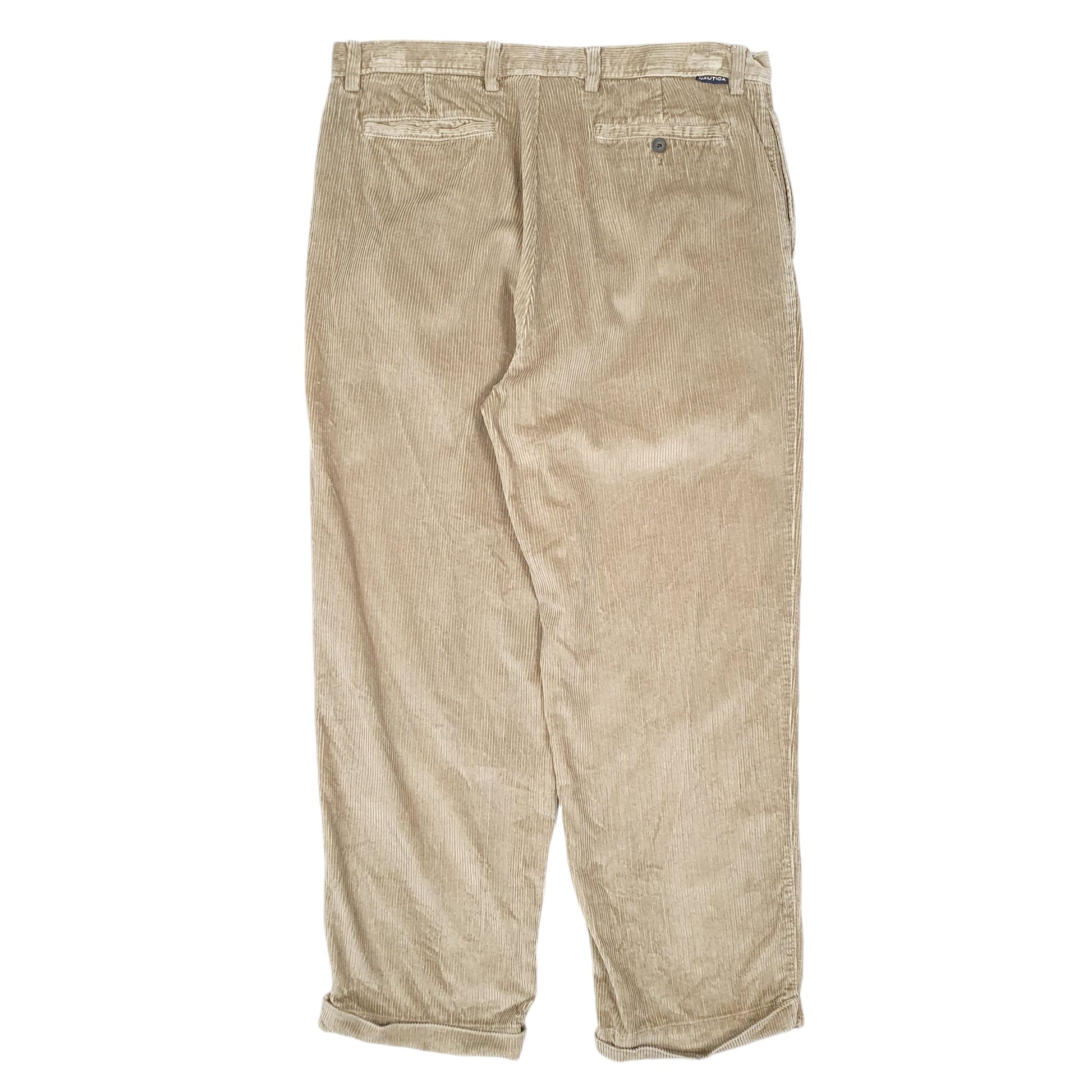 Mens Beige Nautica Double Pleated Corduroy Trousers