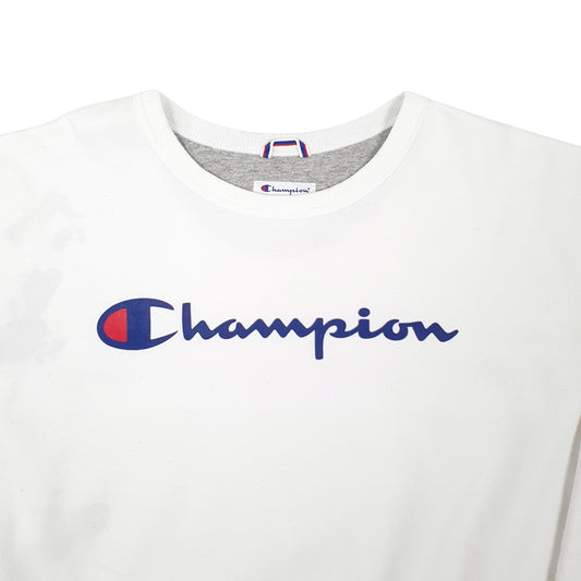 Mens White Champion Spellout Crewneck Jumper