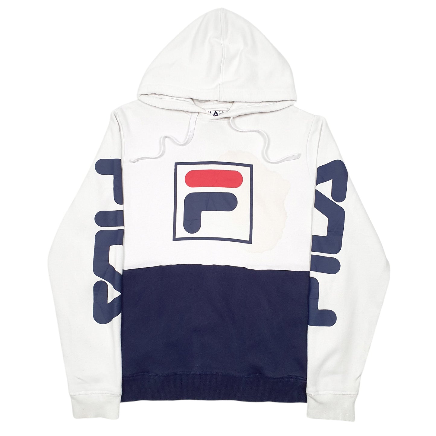 Mens White Fila Spellout Hoodie Jumper