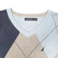 Mens Blue Nautica Knit Argyle V Neck Jumper