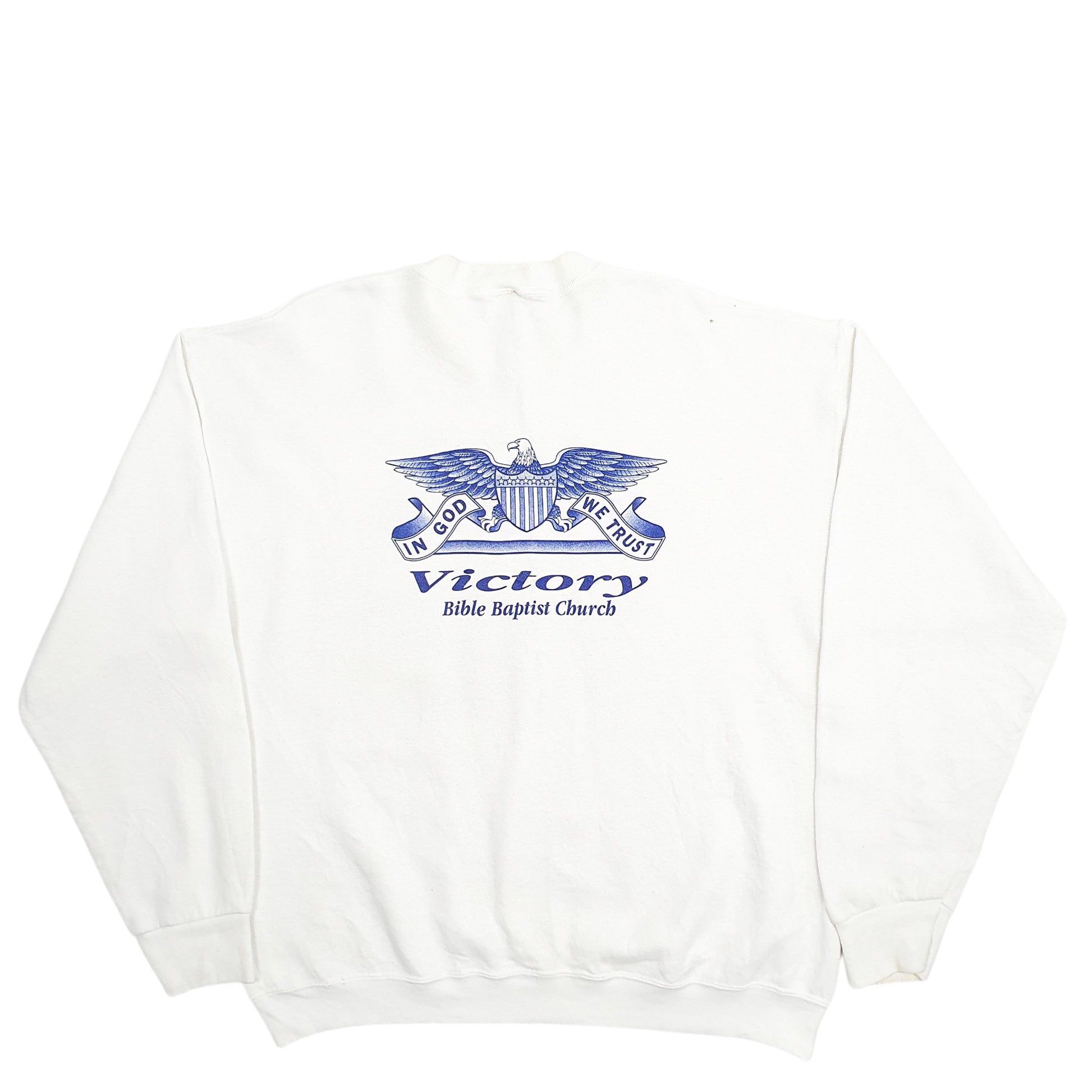 Mens White Fruit Of The Loom God Christian Pray Spellout Made In USA 90's Crewneck Jumper