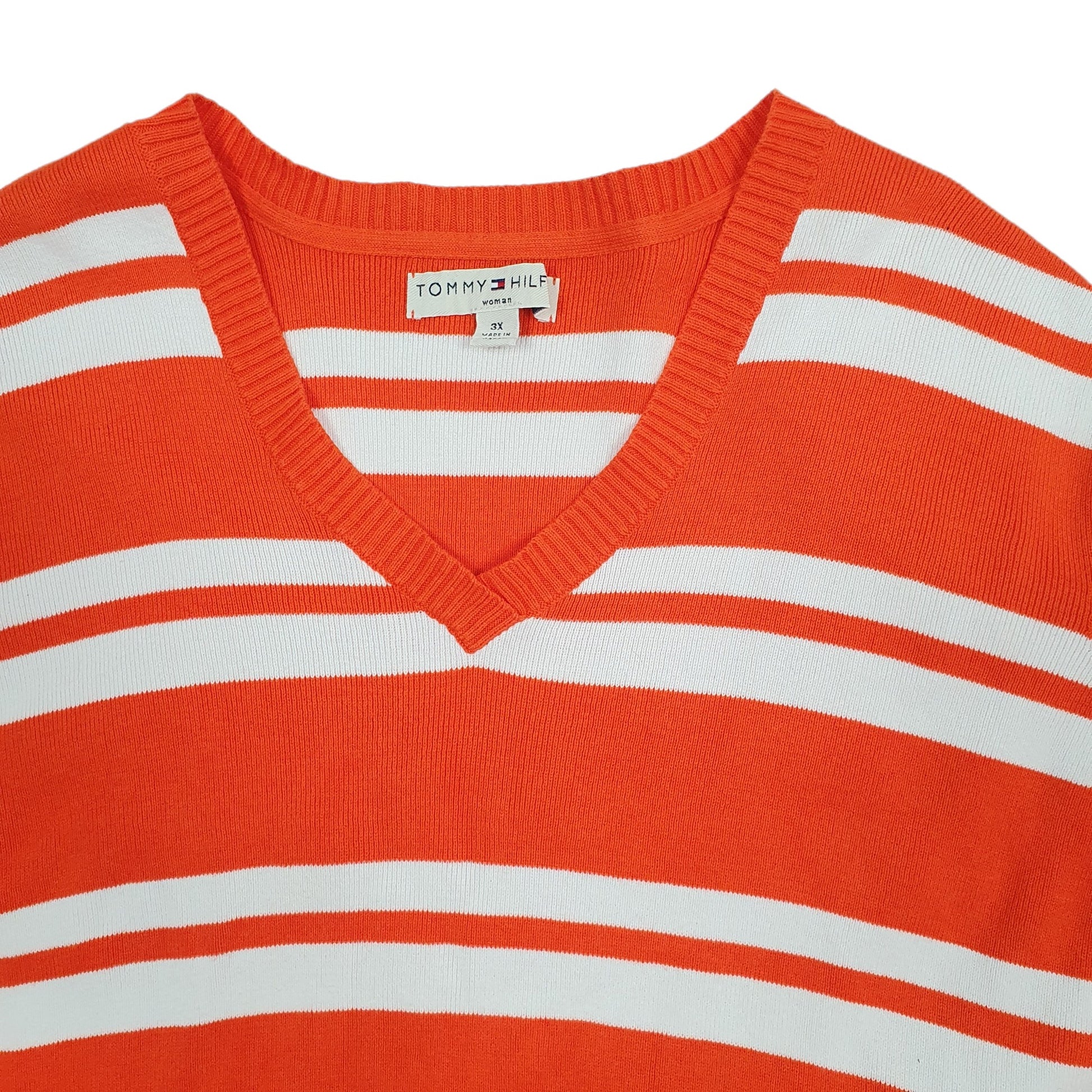 Womens Orange Tommy Hilfiger Striped Knit V Neck Jumper