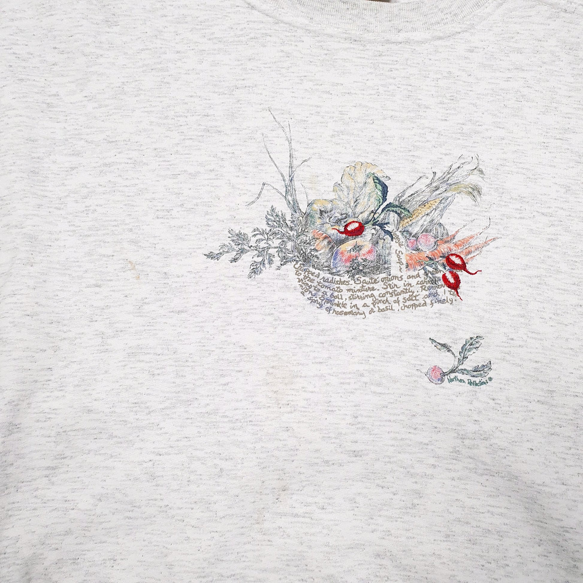 Mens Grey Northern Reflections Vintage 90s Veggie Soup Vegetables Crewneck Jumper