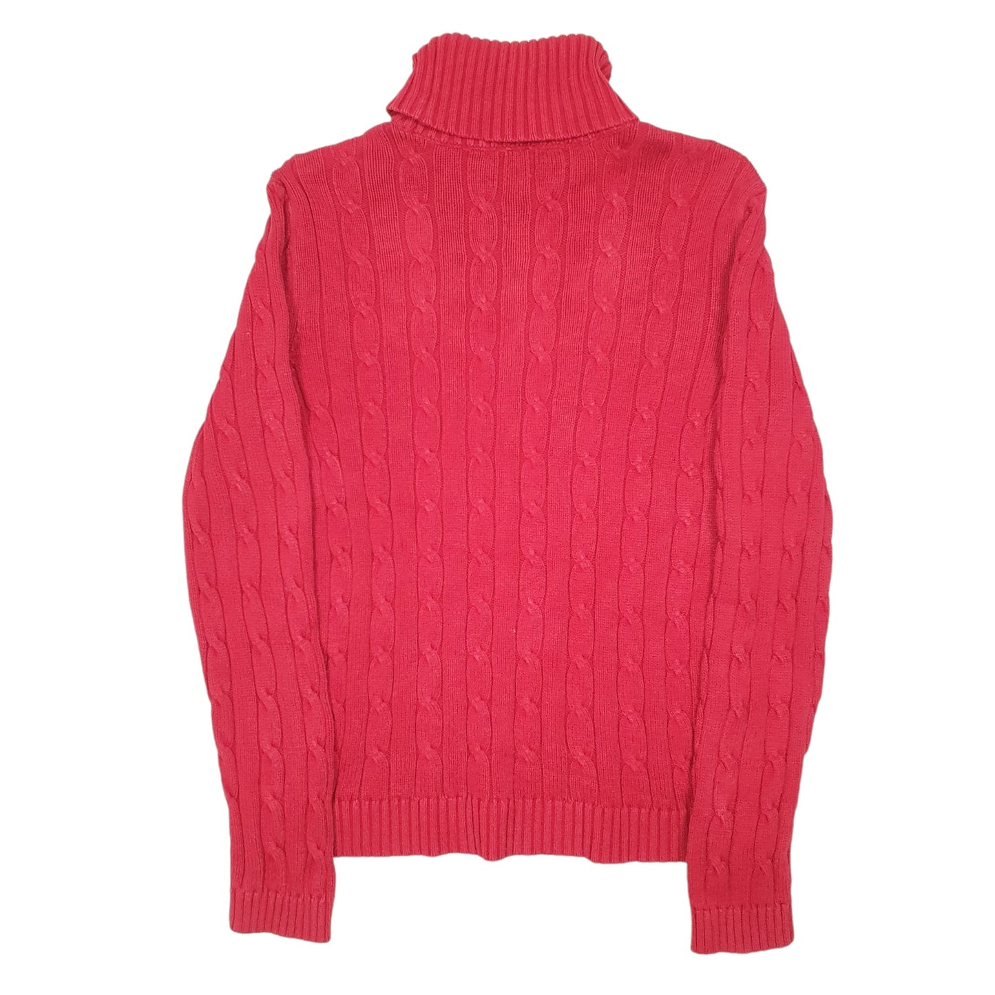 Womens Red Chaps Knit Cable Sweater Turtleneck Jumper
