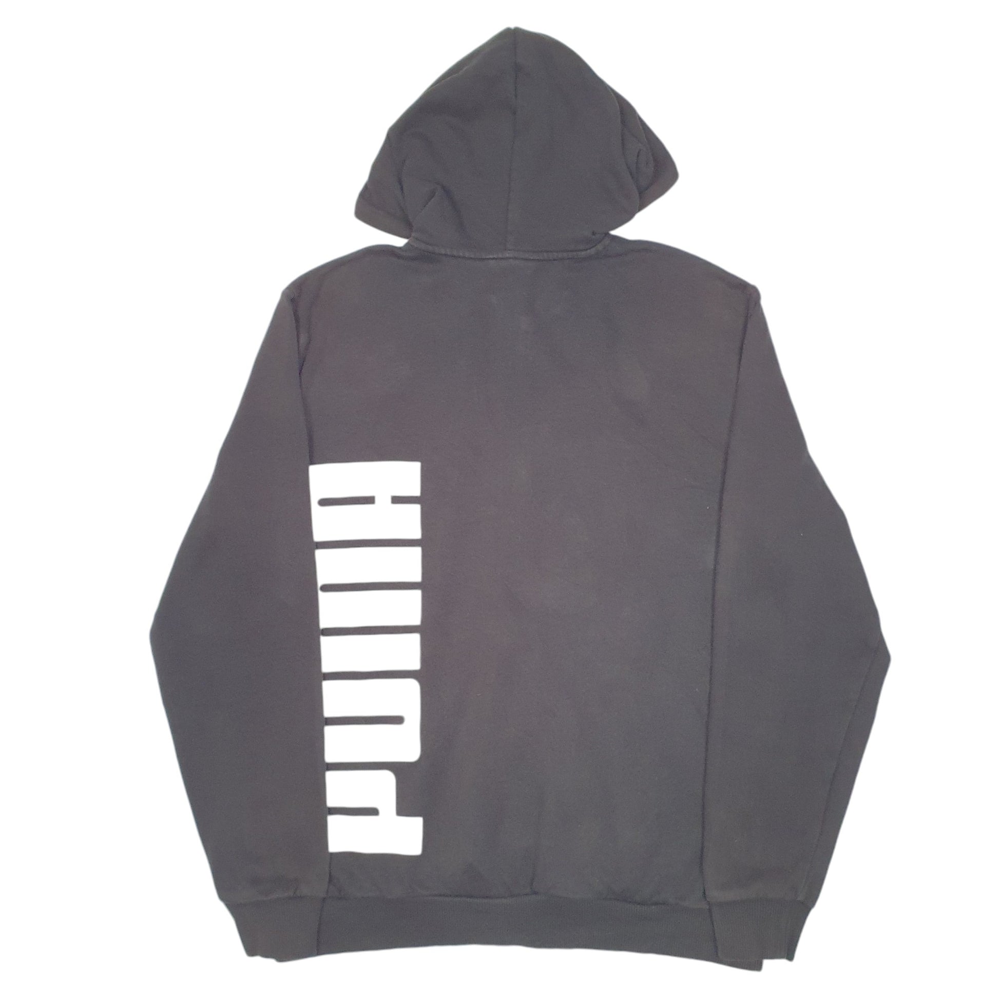 Mens Black Puma Hoodie Spellout Full Zip Jumper