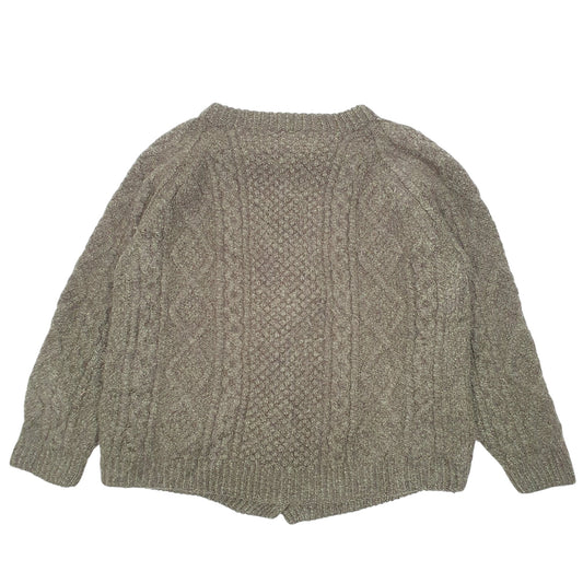 Womens Green Carralydonn Handknit  Chunky Cable Irish Merino Cardigan Jumper