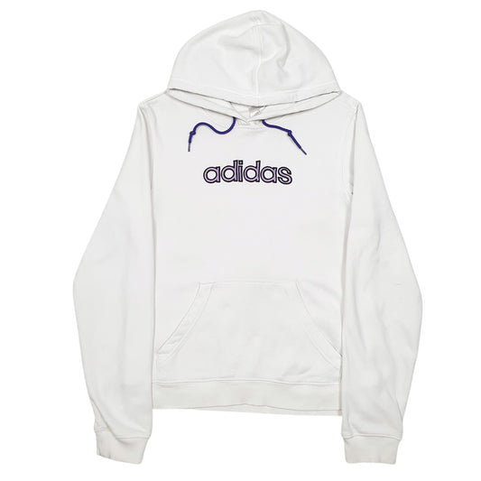 Womens White Adidas Spellout Hoodie Jumper