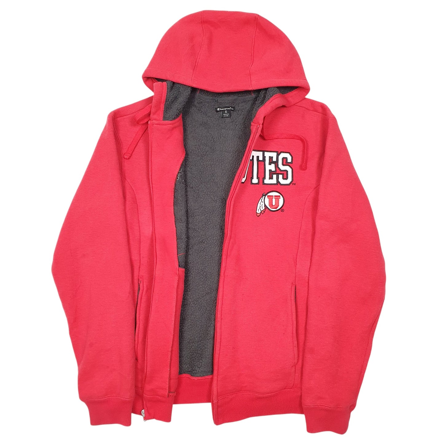 Mens Red Champion Utah Utes Hoodie USA Spellout Lined Full Zip Jumper