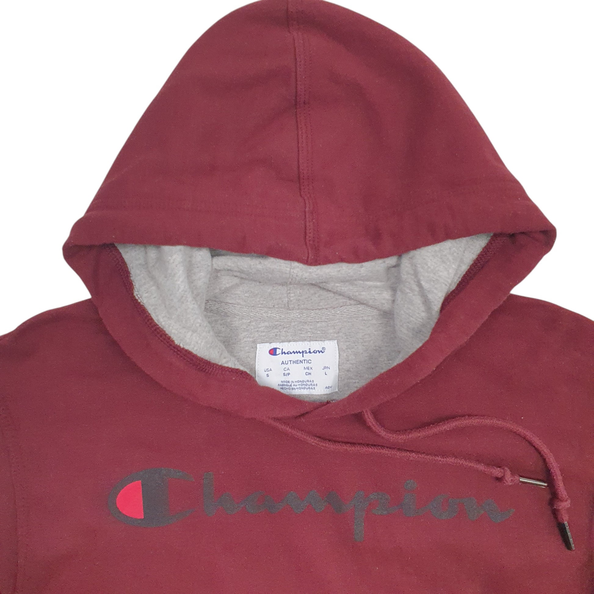 Mens Burgundy Champion Spellout Hoodie Jumper