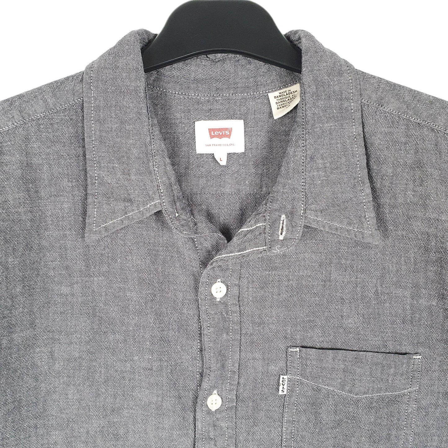 Mens Grey Levis Chambray Work Short Sleeve Shirt