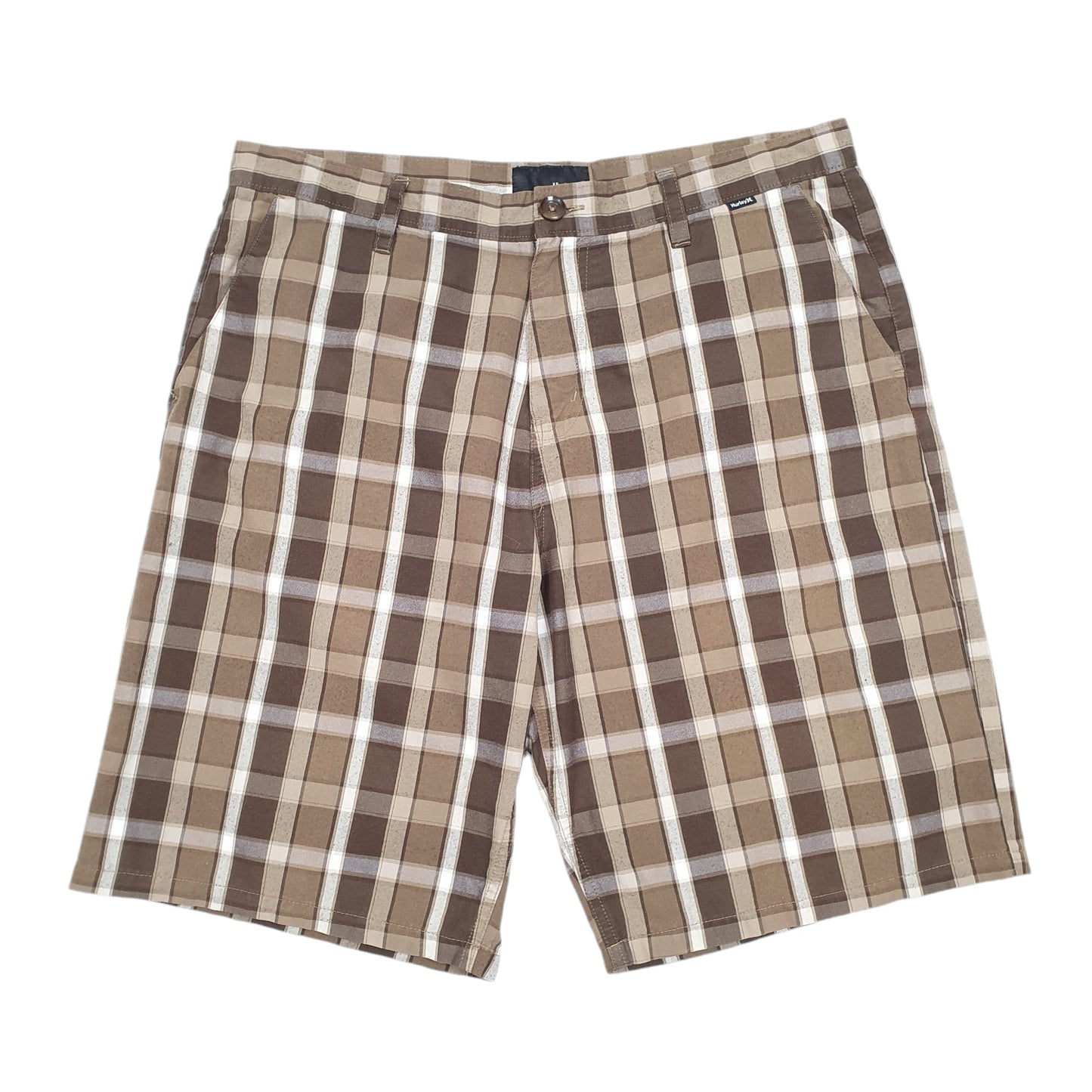 Mens Brown Hurley Check Surf Skate Chino Shorts