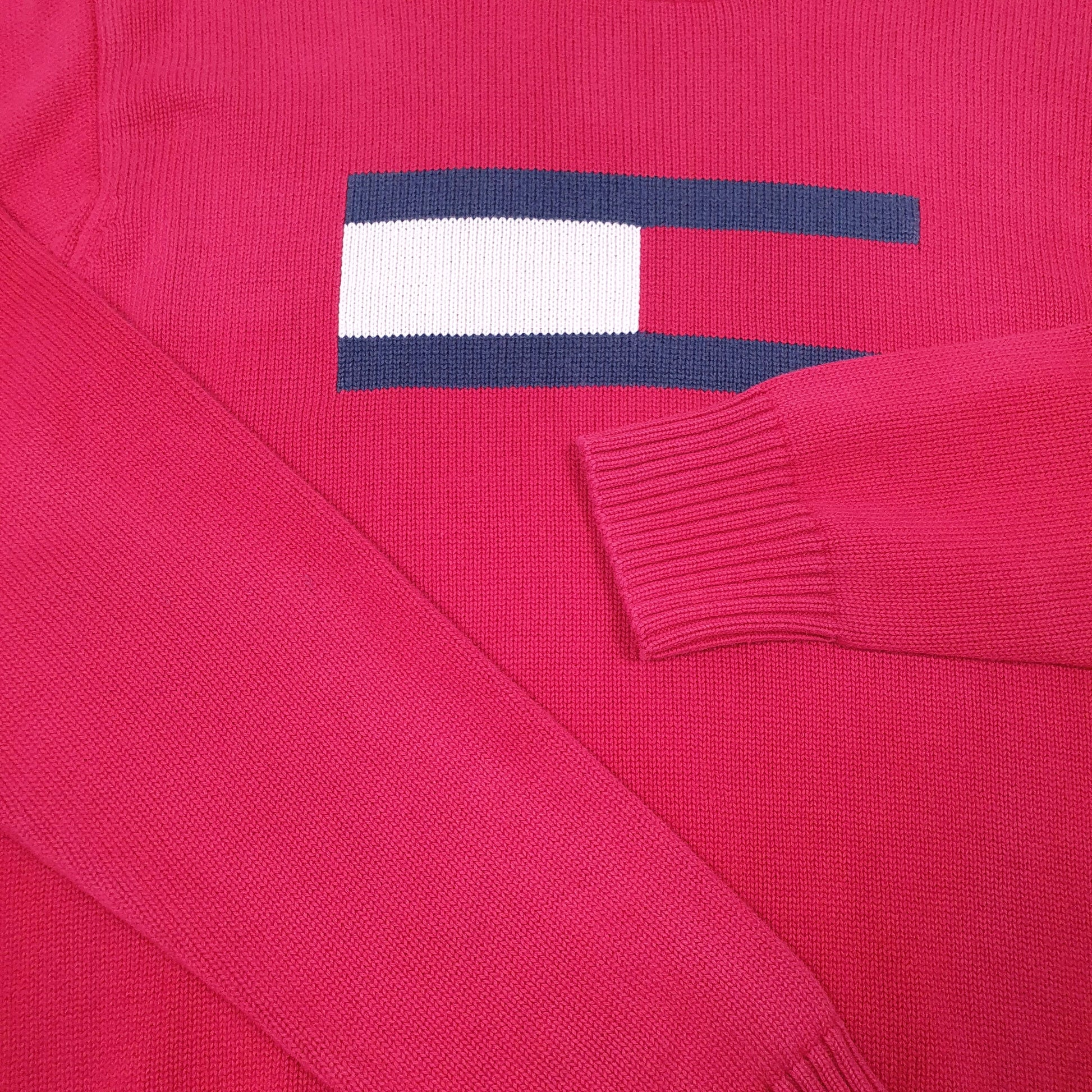 Mens Red Tommy Hilfiger Knit Box Logo Crewneck Jumper