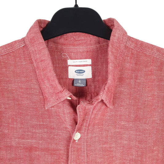 Mens Red Old Navy Chambray Short Sleeve Shirt
