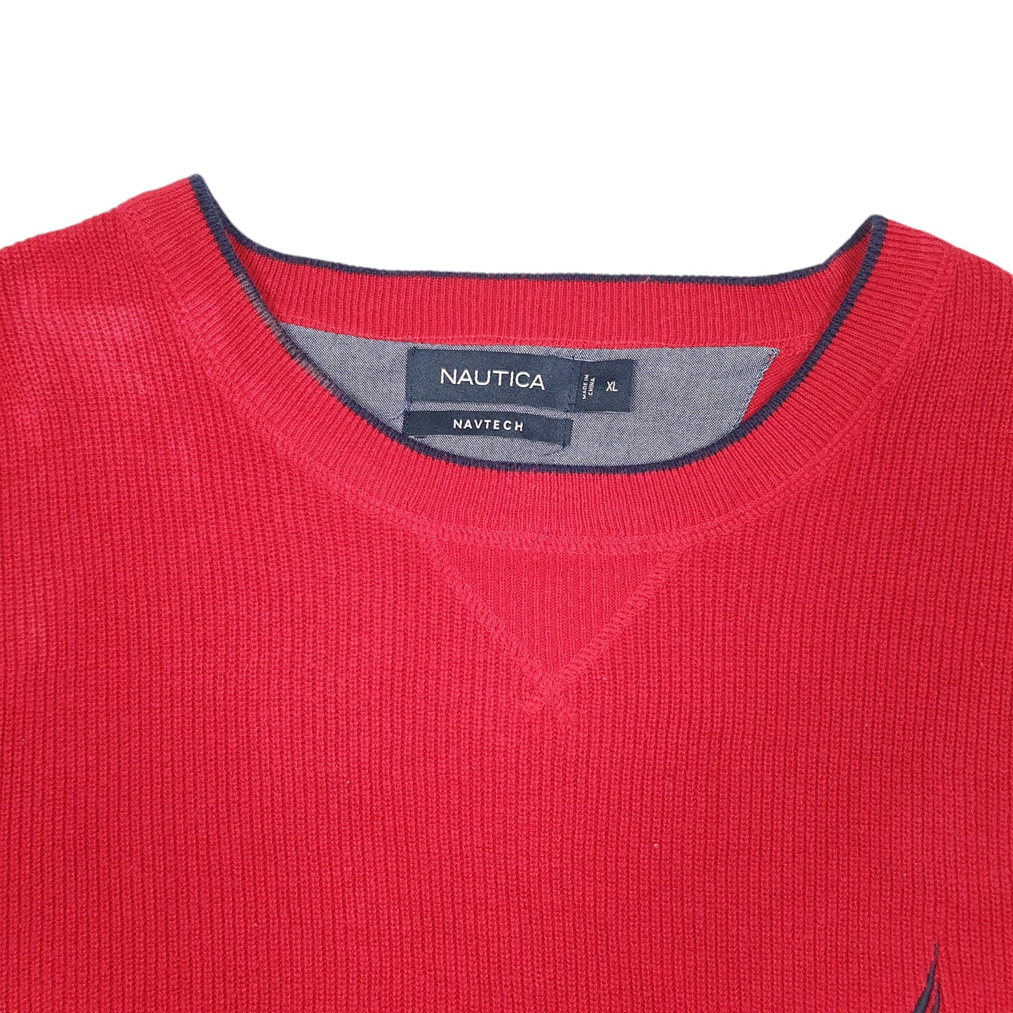 Mens Red Nautica Knit Crewneck Jumper