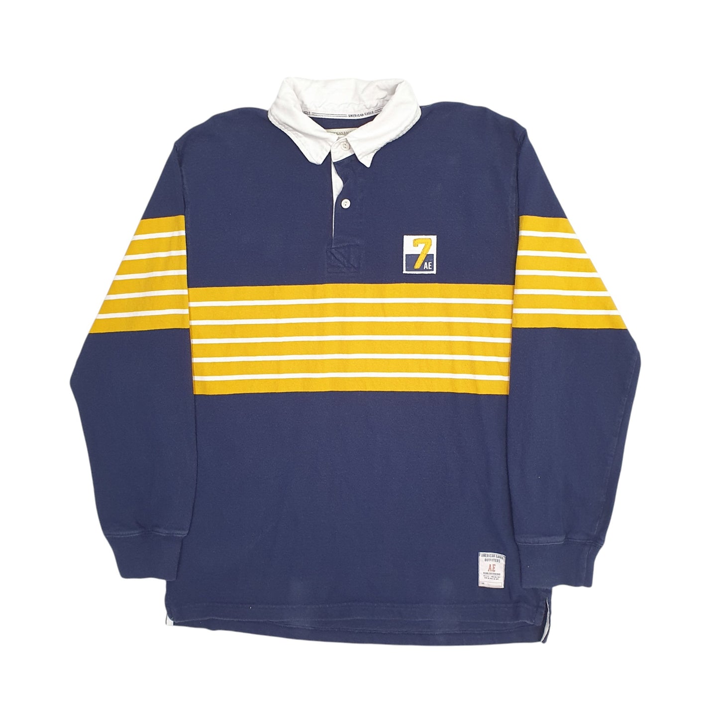 Mens Navy American Eagle Vintage Rugby Long Sleeve Polo Shirt