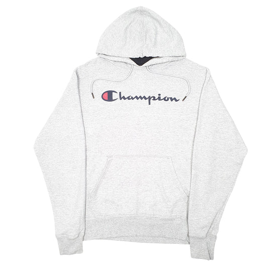 Mens Grey Champion Script Hoodie Jumper