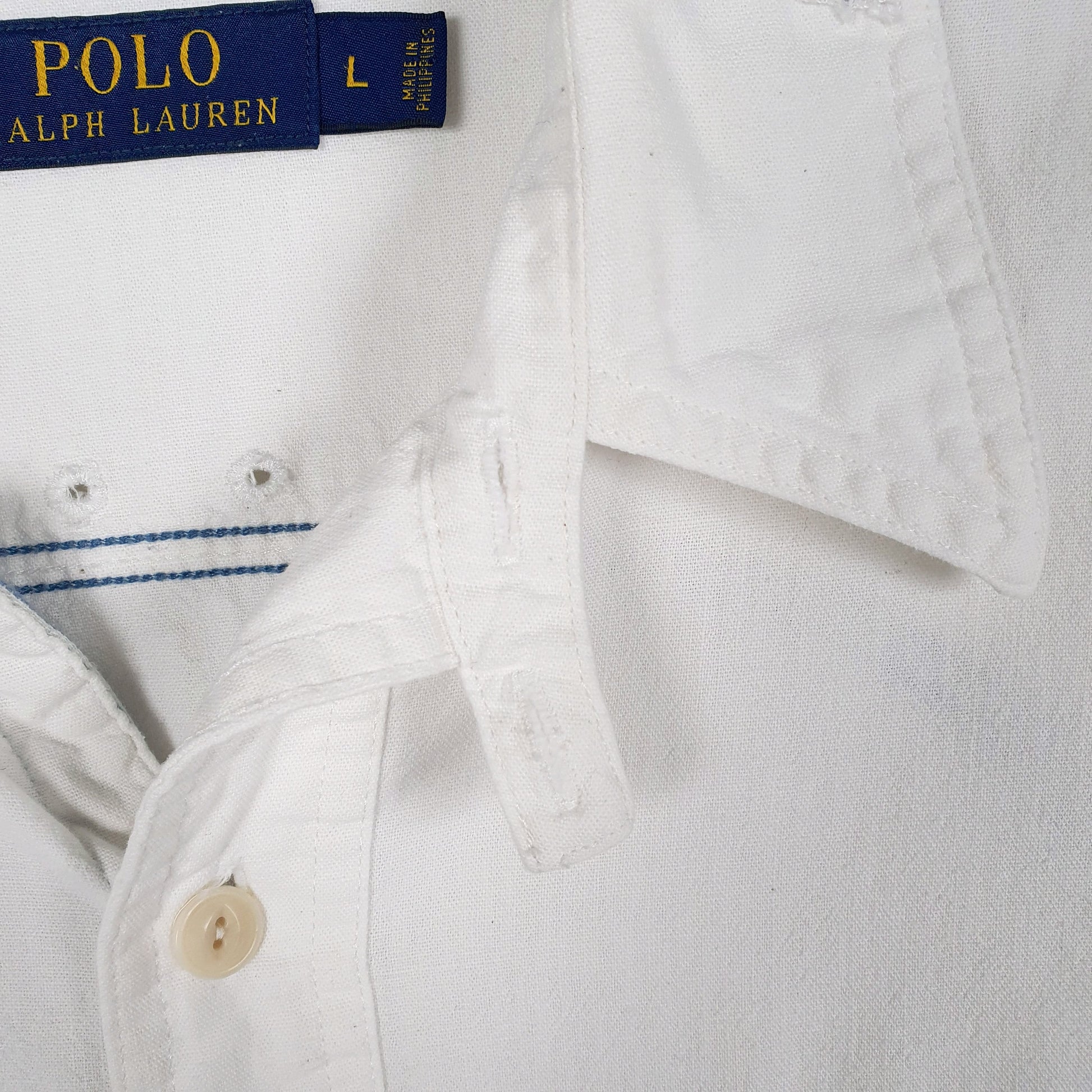 Mens White Polo Ralph Lauren Sashiko Distressed Long Sleeve Shirt