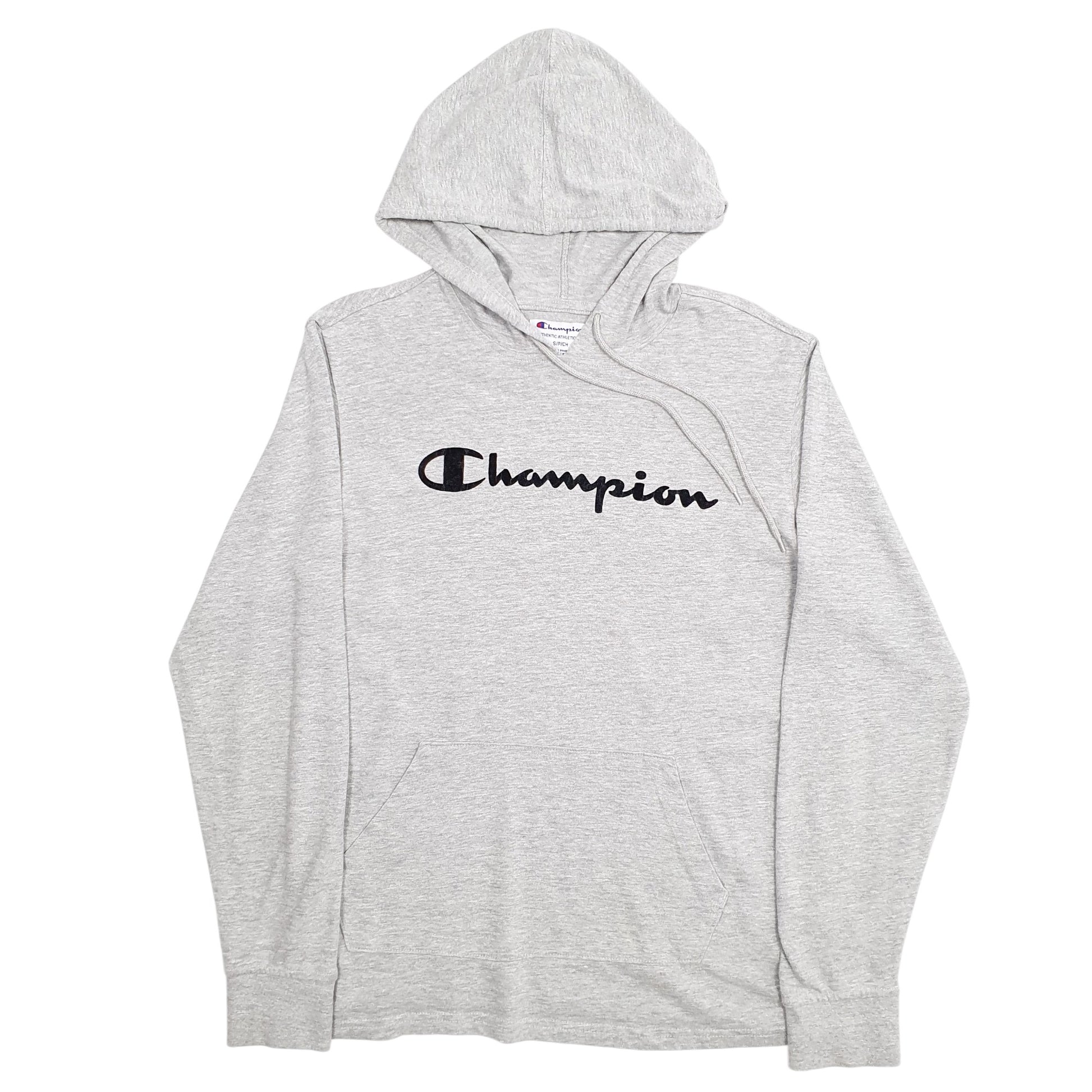 Mens Grey Champion Spellout Hoodie Jumper