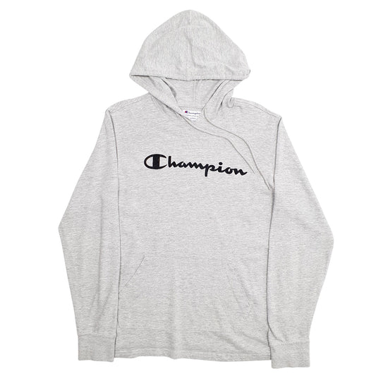 Mens Grey Champion Spellout Hoodie Jumper