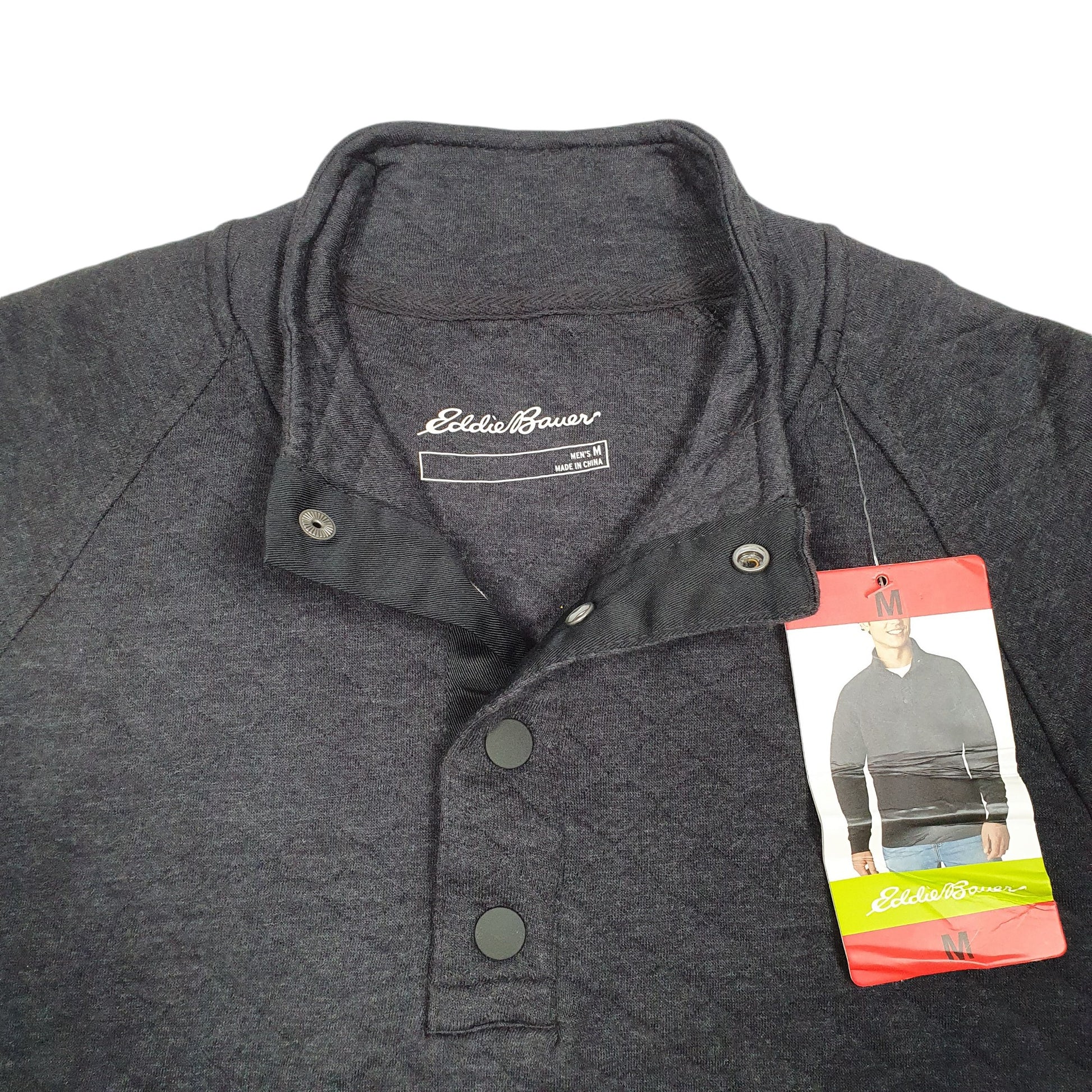 Mens Grey Eddie Bauer Snap Quilted Quarter Zip Jumper