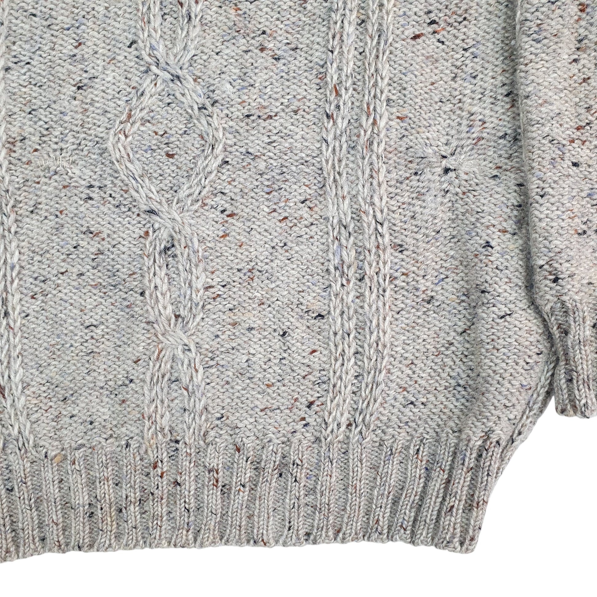 Mens Beige John Molloy Vintage Made in Ireland Chunky Knit Arran Sweater Crewneck Jumper