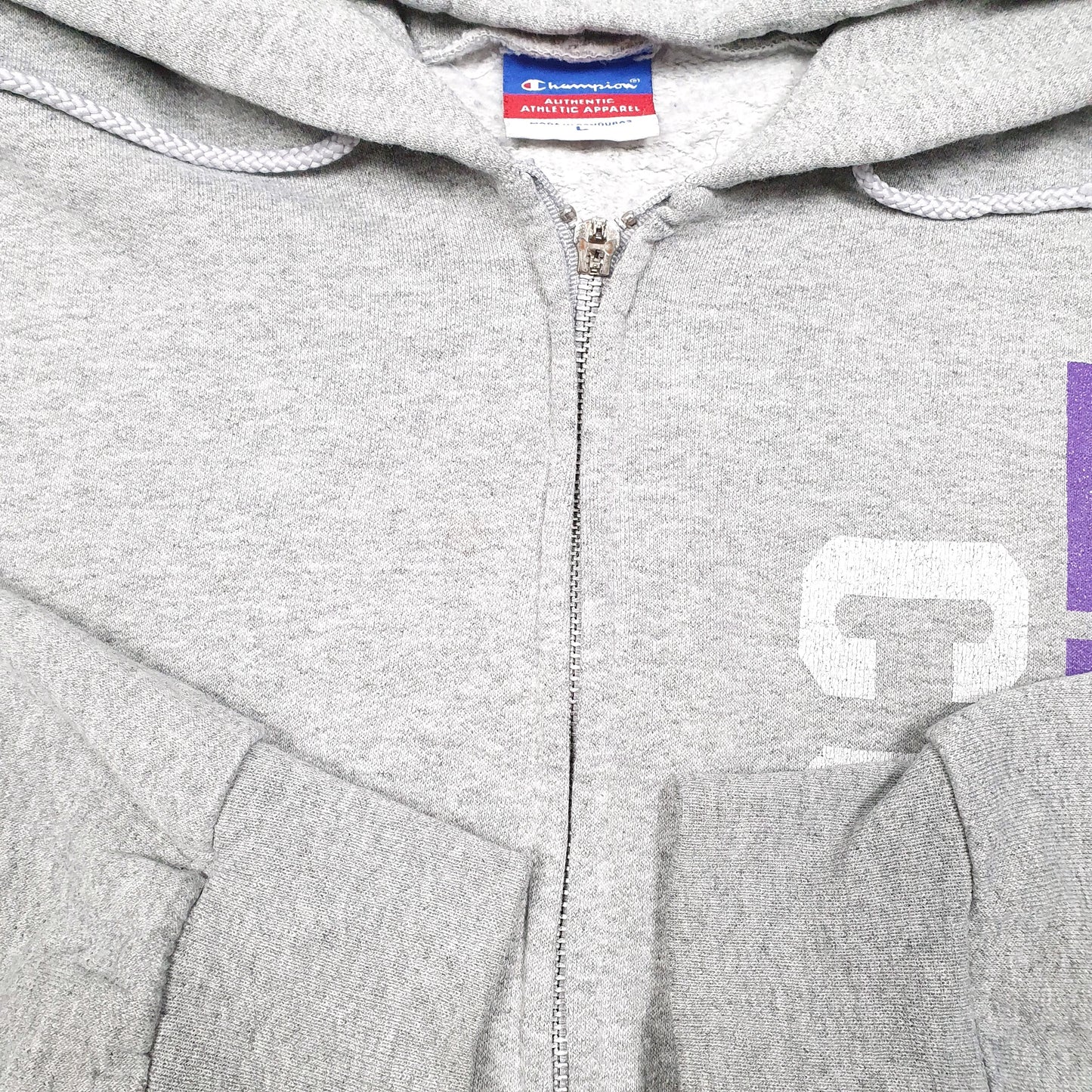Mens Grey Champion Hoodie Elmira College USA Spellout Full Zip Jumper