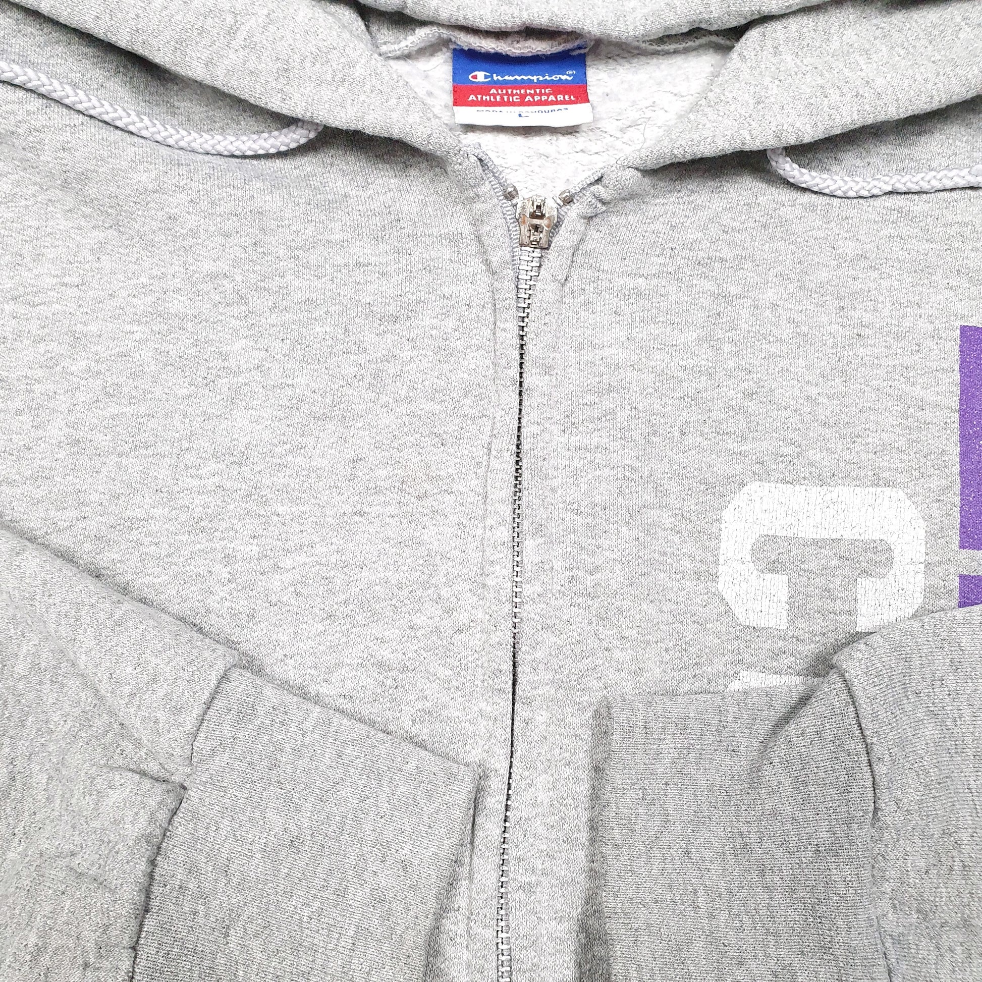 Mens Grey Champion Hoodie Elmira College USA Spellout Full Zip Jumper