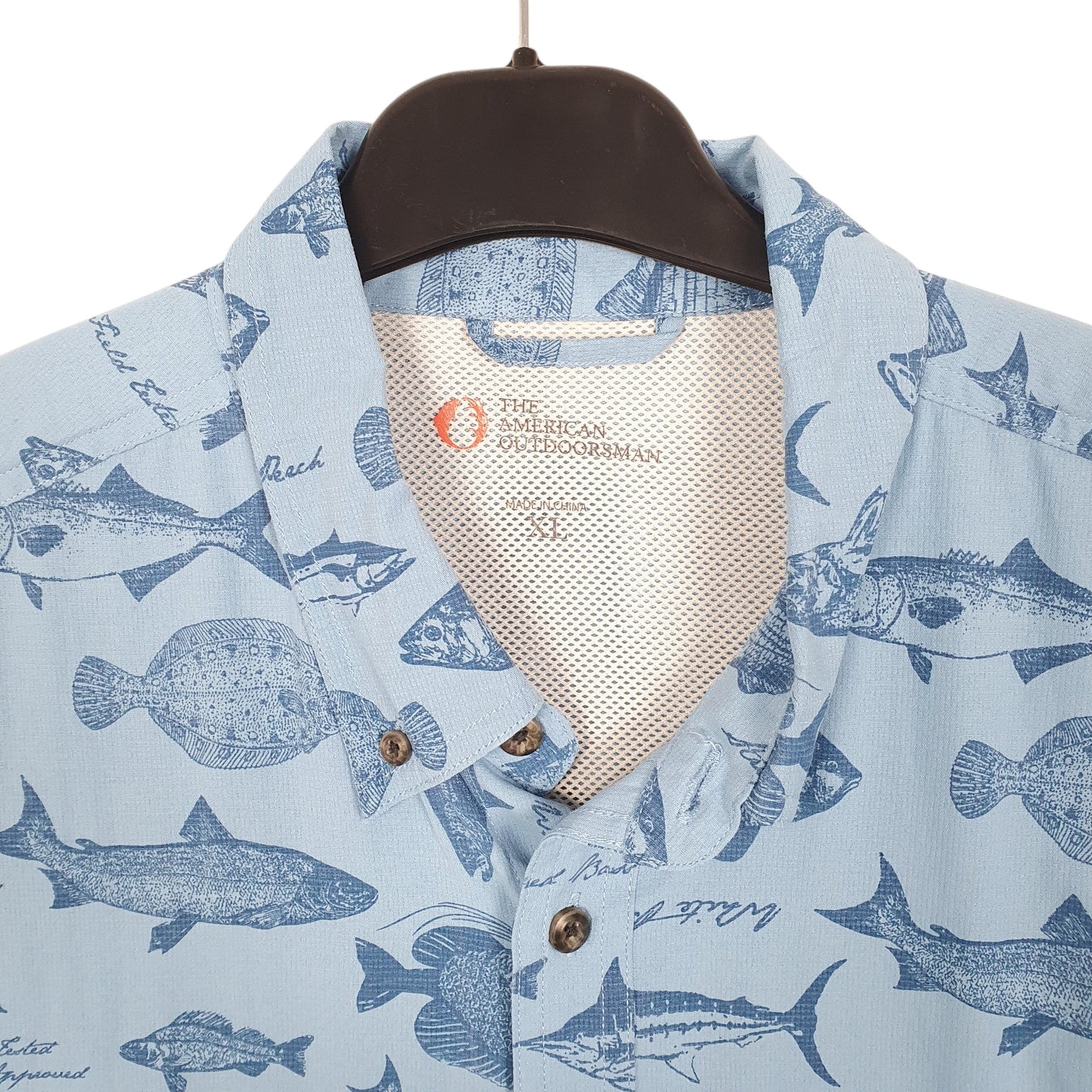 Mens Blue The American Outdoorsman Fish Fishing Camping Short Sleeve Shirt