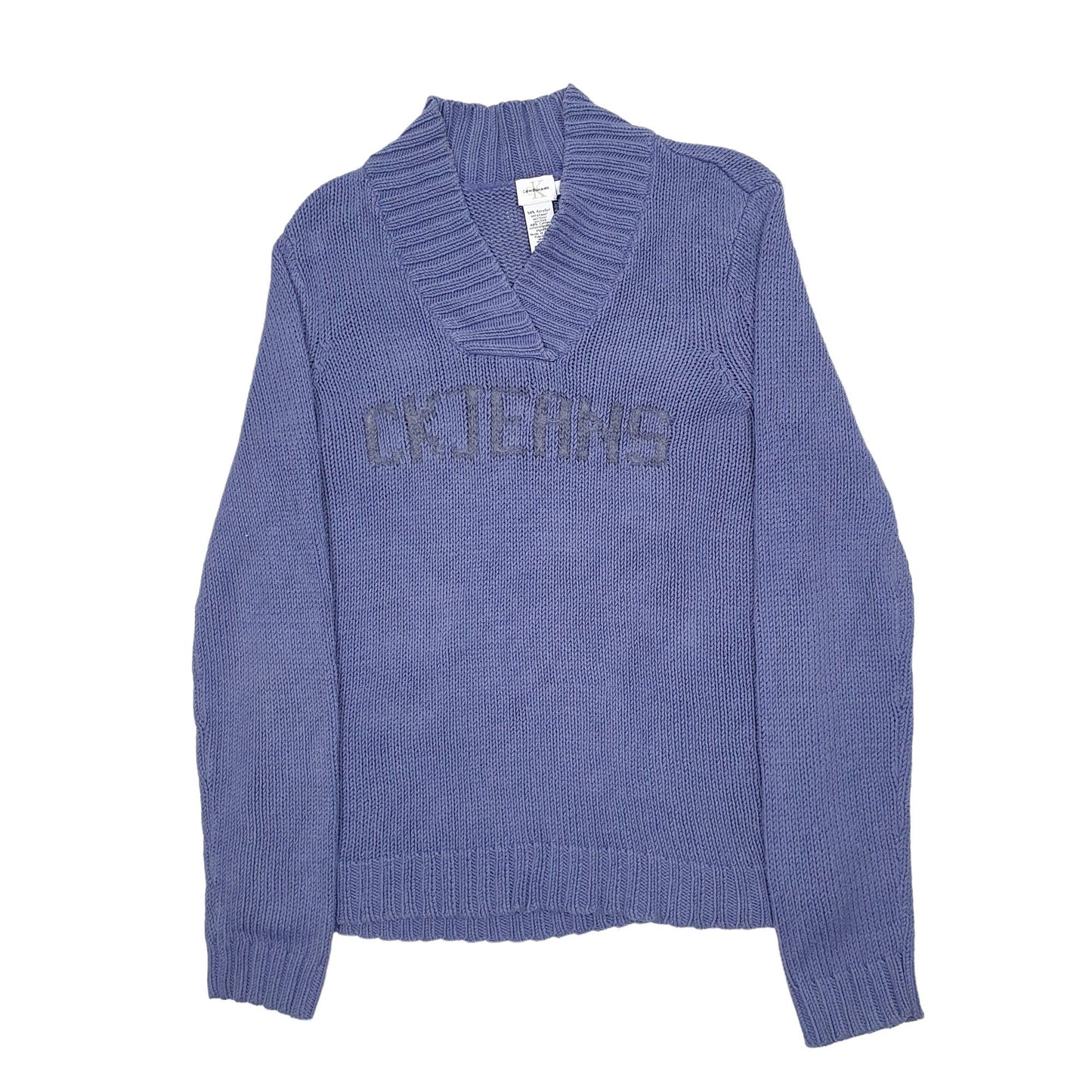 Womens Blue Calvin Klein Knit Spellout V Neck Jumper