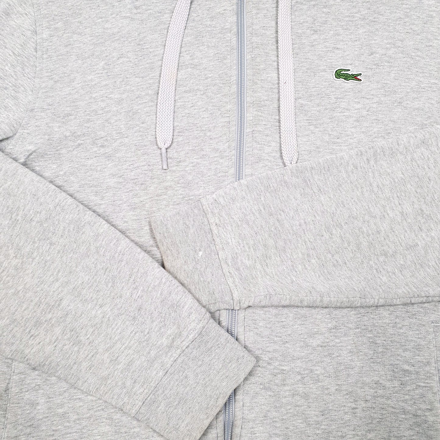 Mens Grey Lacoste Hoodie Miami Open Tennis Full Zip Jumper