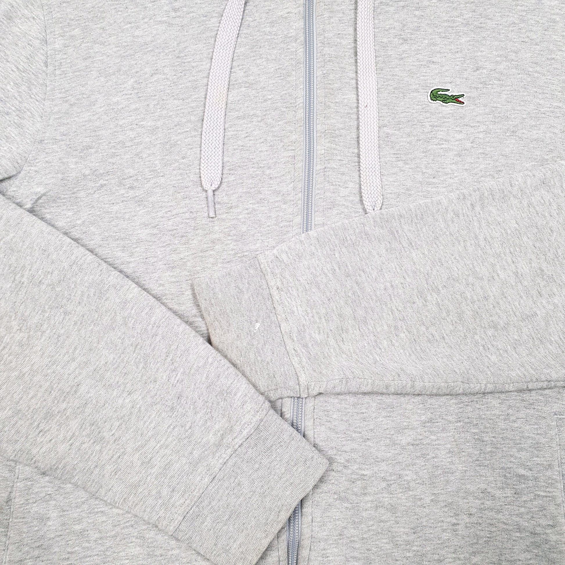 Mens Grey Lacoste Hoodie Miami Open Tennis Full Zip Jumper