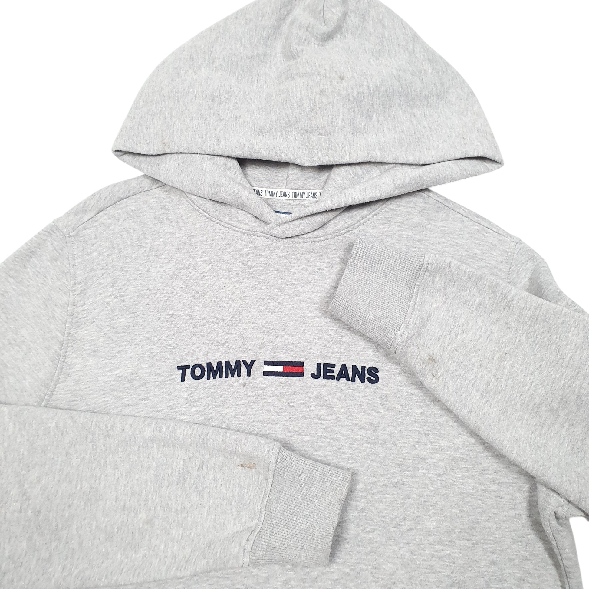 Mens Grey Tommy Hilfiger Jeans Spellout Hoodie Jumper