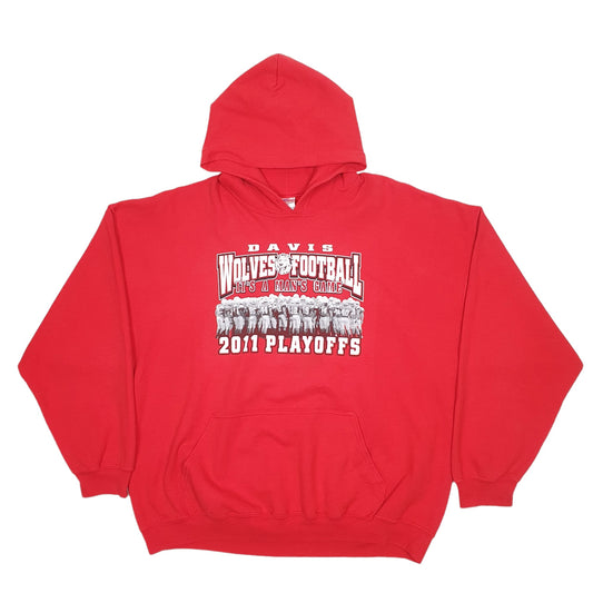 Mens Red Gildan Davis Wolves Football Playoffs 2011 Hoodie Jumper