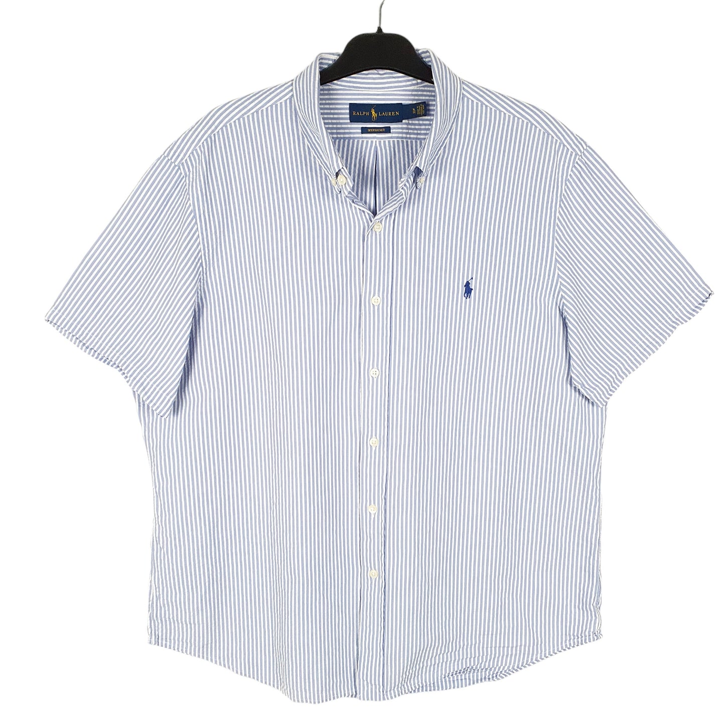 Mens Blue Ralph Lauren Seersucker Short Sleeve Shirt