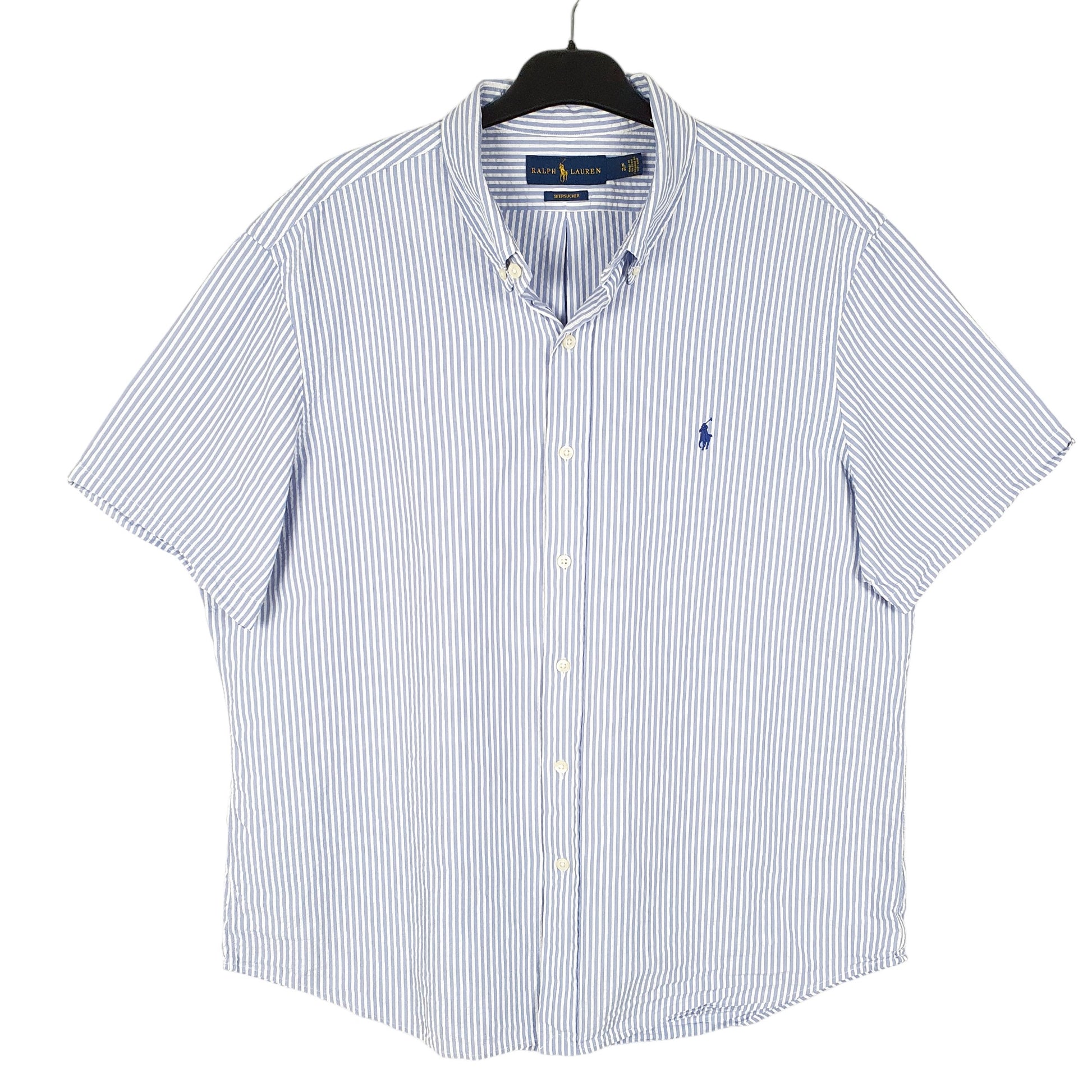 Mens Blue Ralph Lauren Seersucker Short Sleeve Shirt