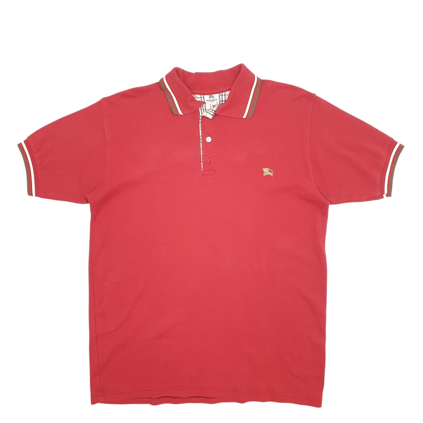 Mens Red Burberry  Short Sleeve Polo Shirt