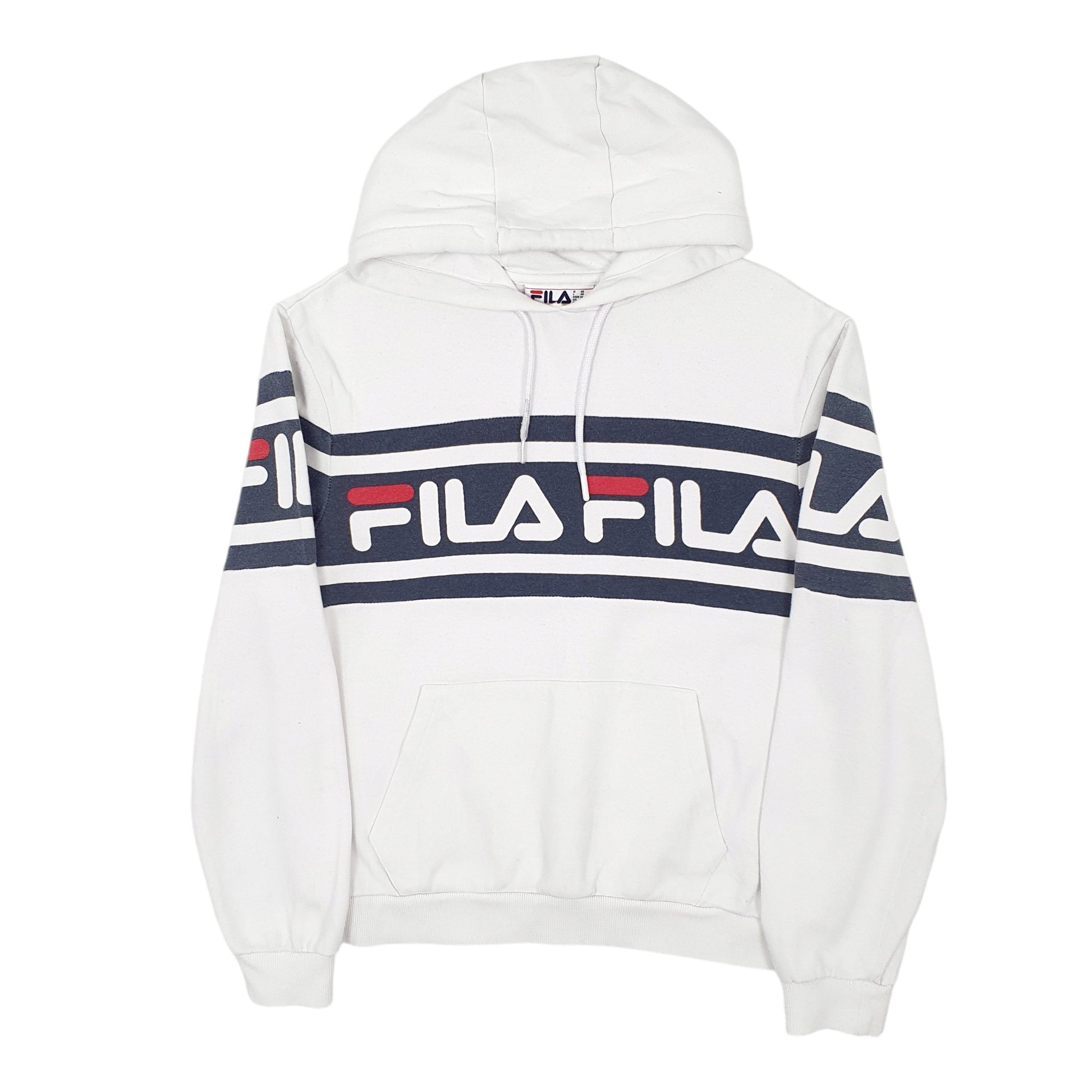 Mens White Fila Spellout Hoodie Jumper