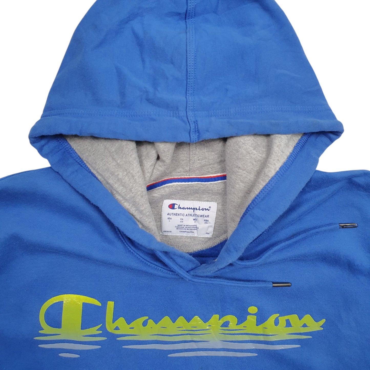 Mens Blue Champion Spellout Hoodie Jumper