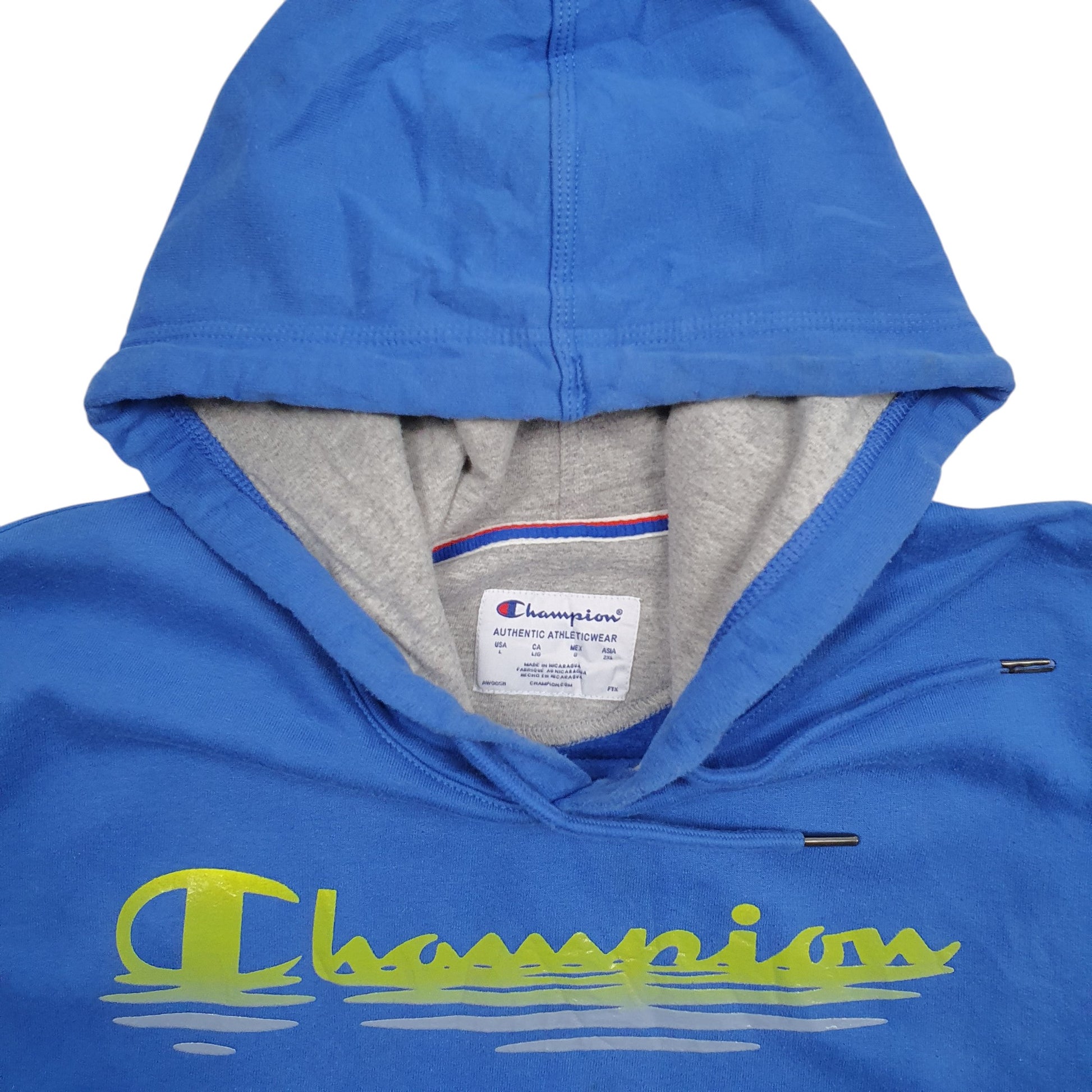 Mens Blue Champion Spellout Hoodie Jumper