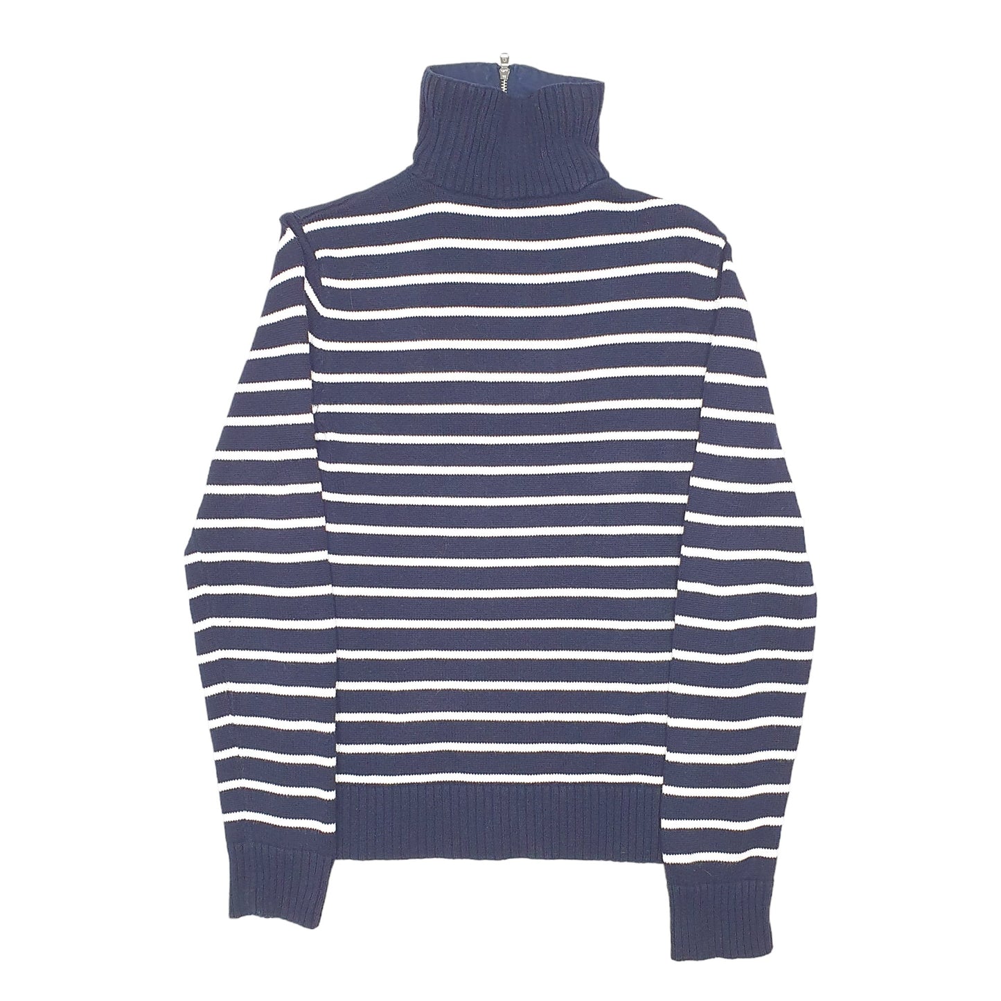 Womens Navy Lauren Ralph Lauren Knit Nautical Stripe Sailing Yachting Quarter Zip Jumper